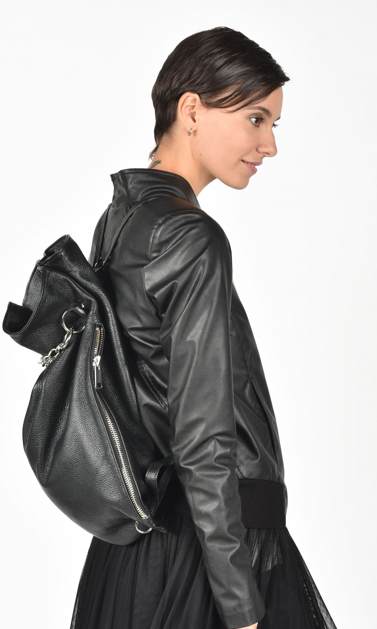 Leather Bucket Backpack with Chain - AAKASHA