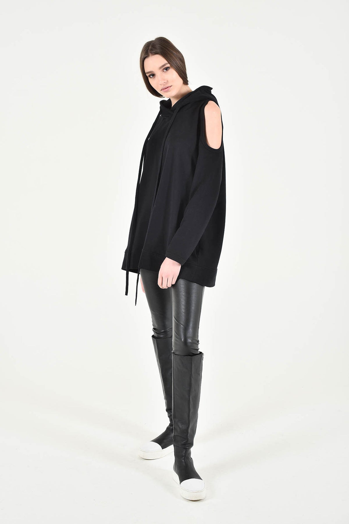 Extravagant Open Shoulder Hooded Sweatshirt