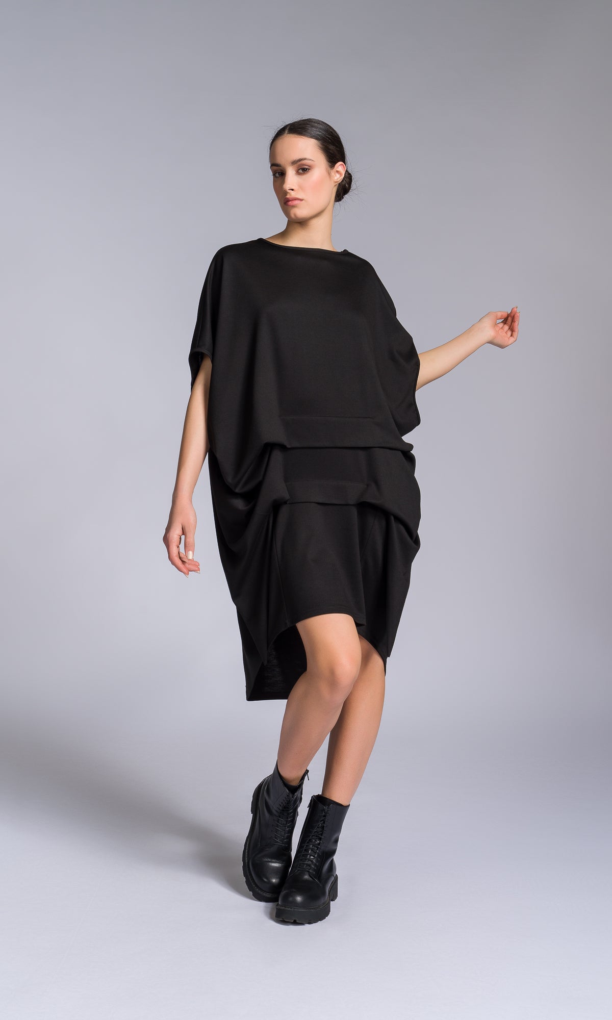 Wide Tucks Asymmetric Dress - AAKASHA