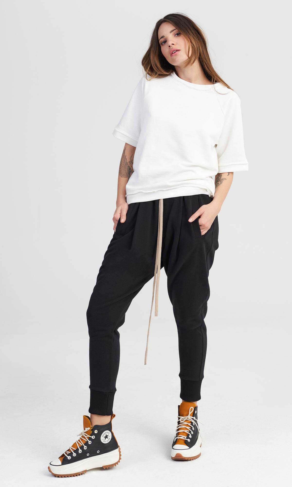 COTTON HAREM PANTS with strings and elastic waistline , loose pants with pockets , handmade by Aakasha