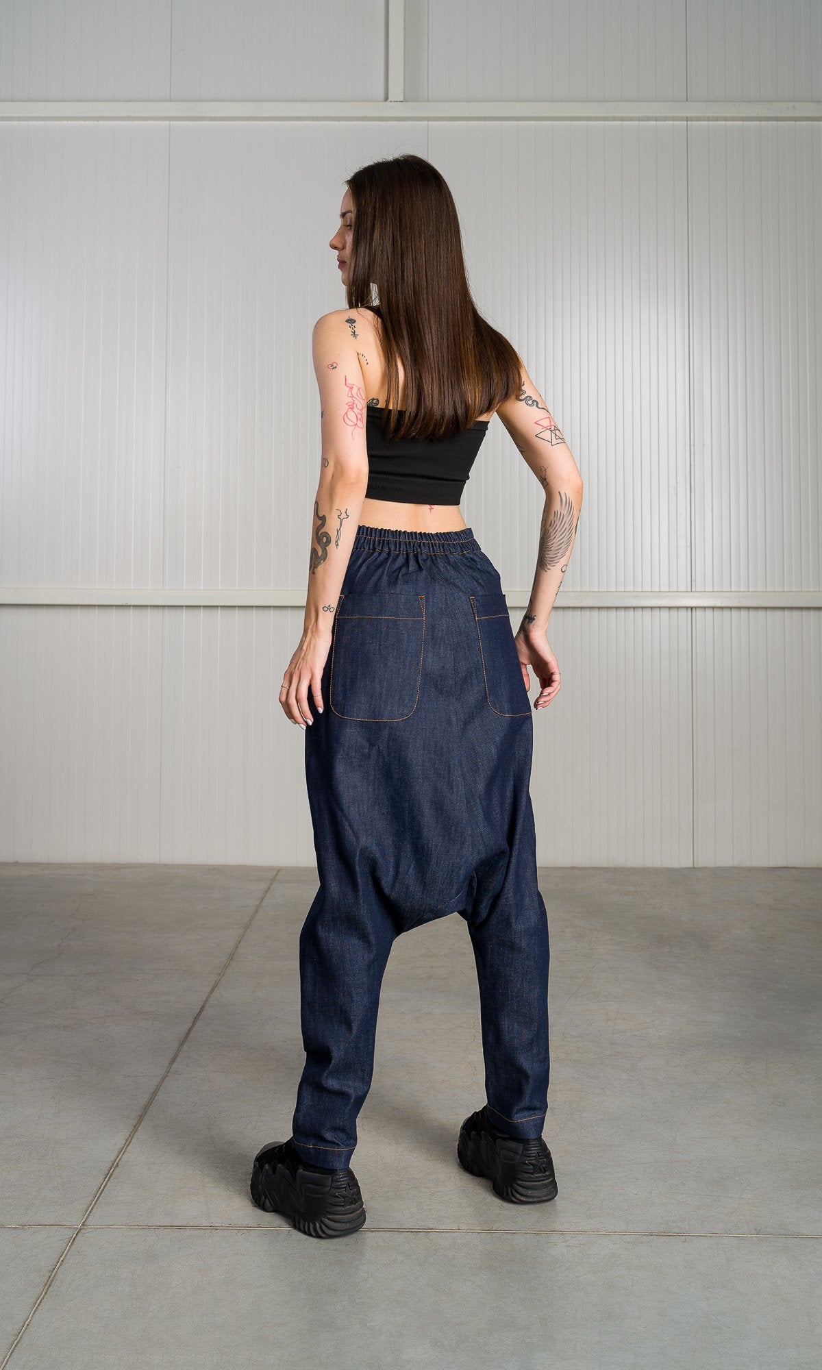 Deep Drop Crotch Denim Pants - AAKASHA