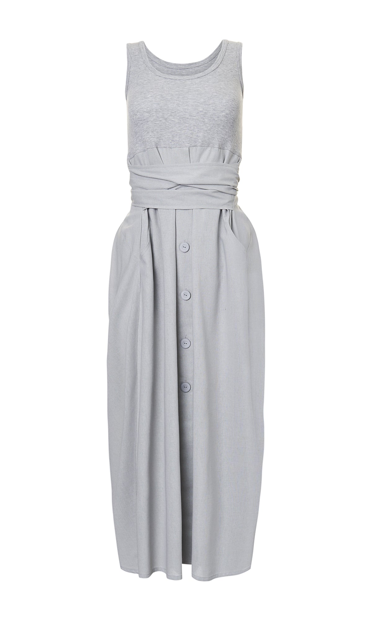 Sleeveless Mixed Dress with Belt - AAKASHA