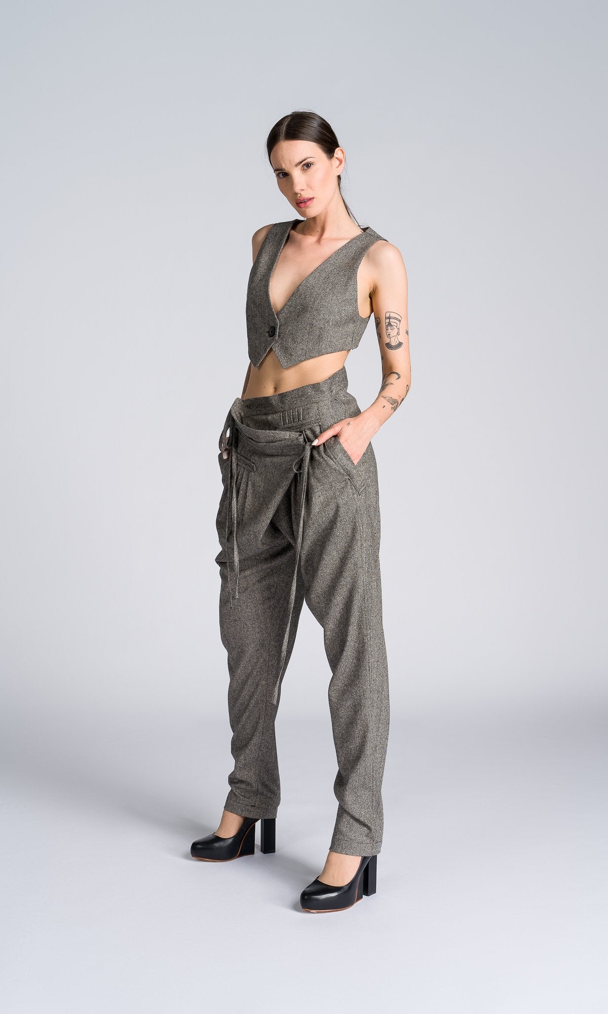 Tapered Pants with Overlap Front - AAKASHA