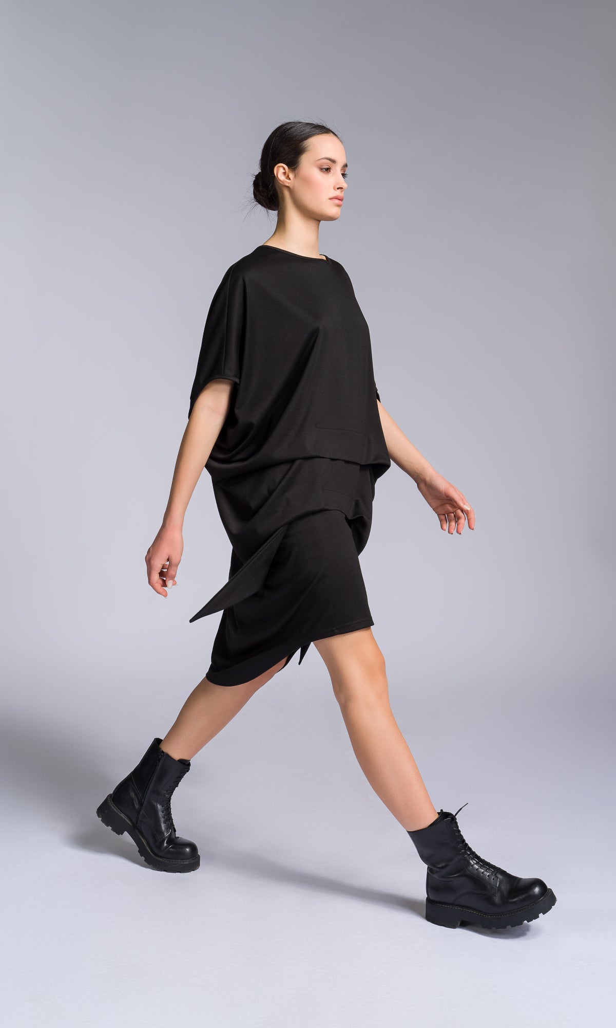 Wide Tucks Asymmetric Dress - AAKASHA