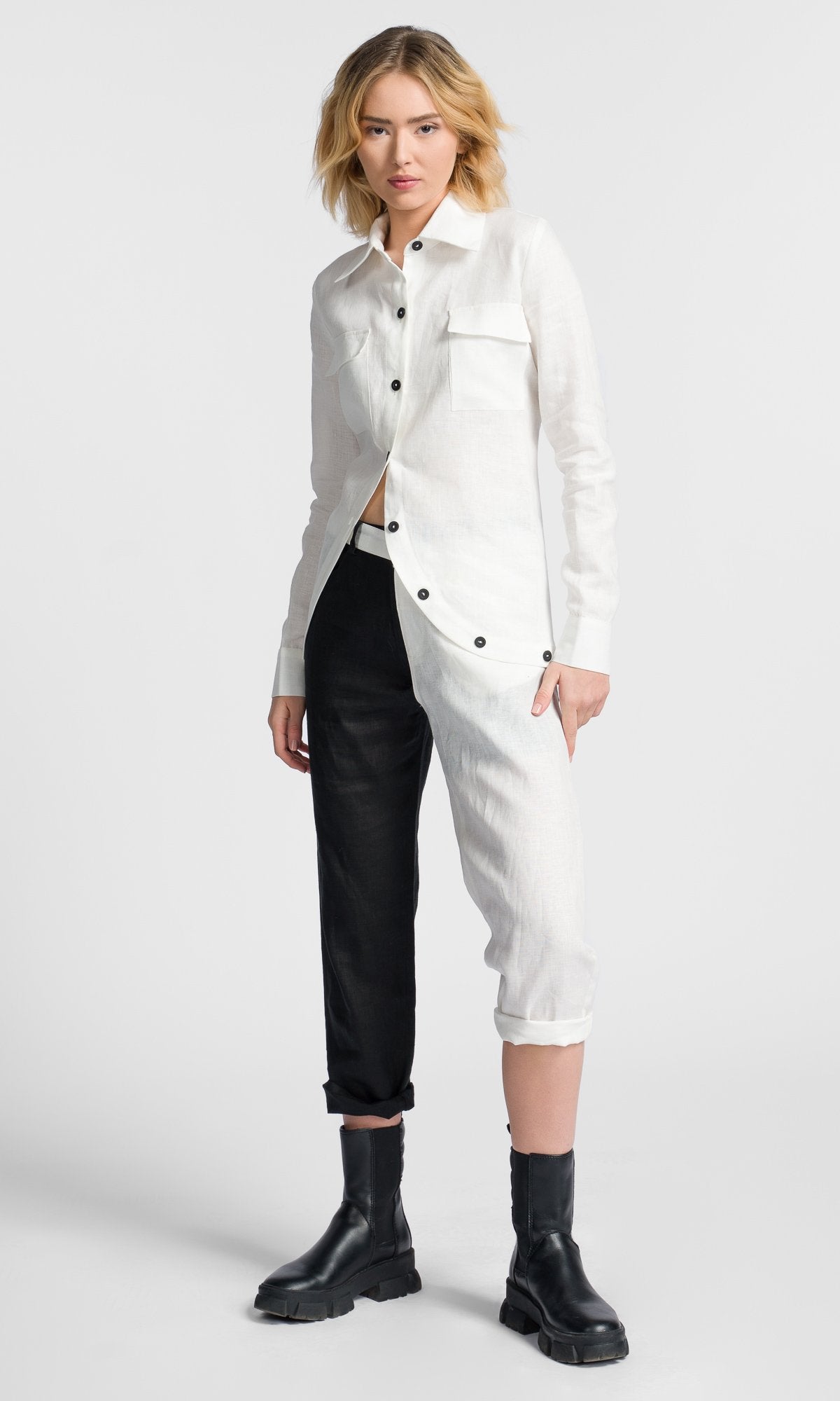 Linen Shirt with Asymmetric Closure - AAKASHA