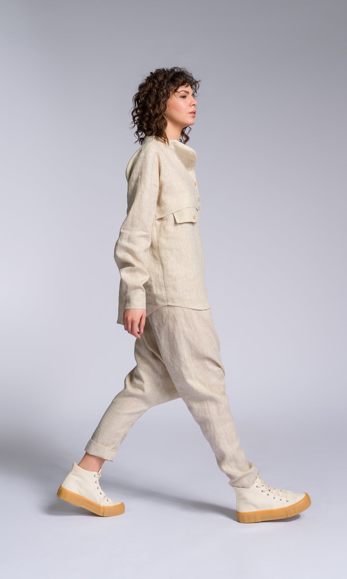 Linen Shirt with Decorative Flap Pocket - AAKASHA