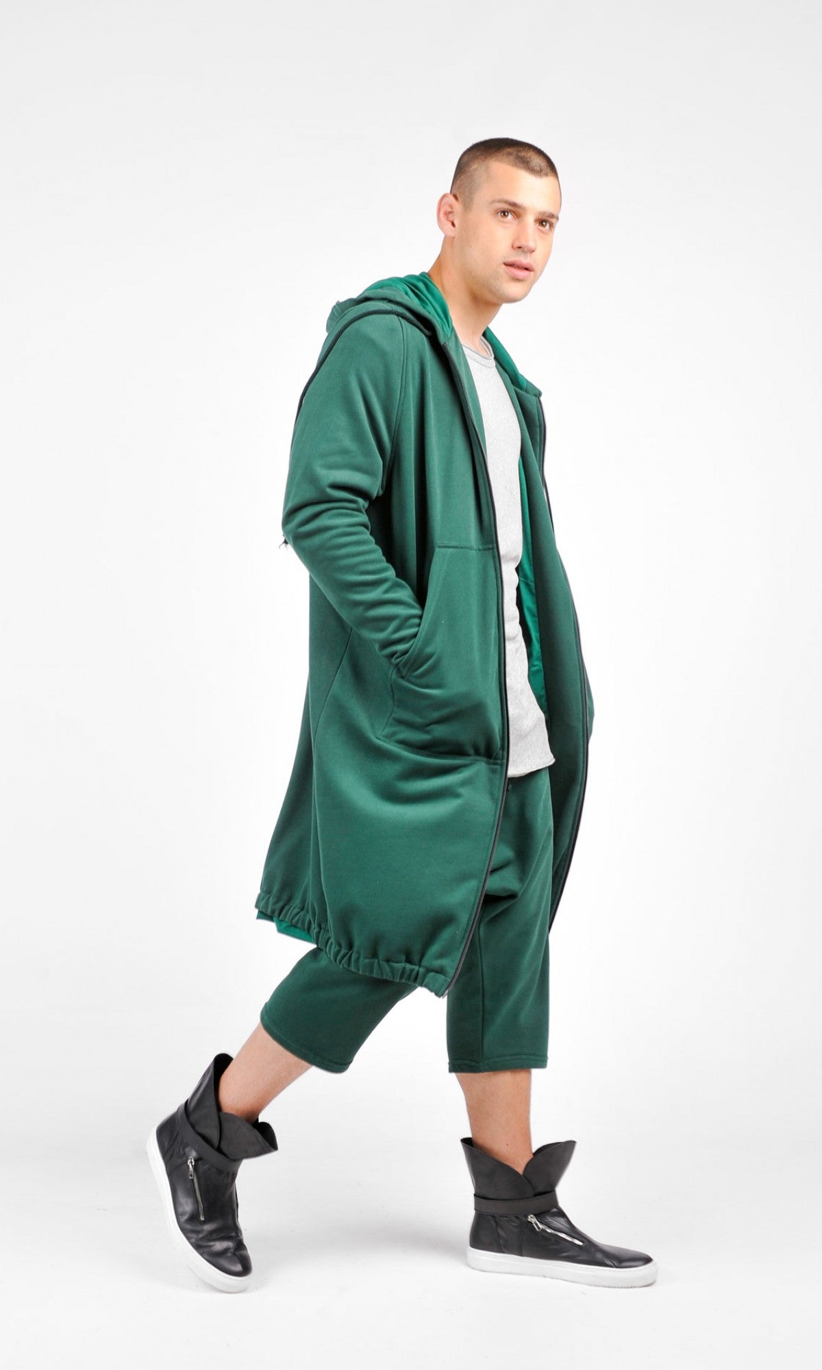 Long Hooded Zipper Sweatshirt