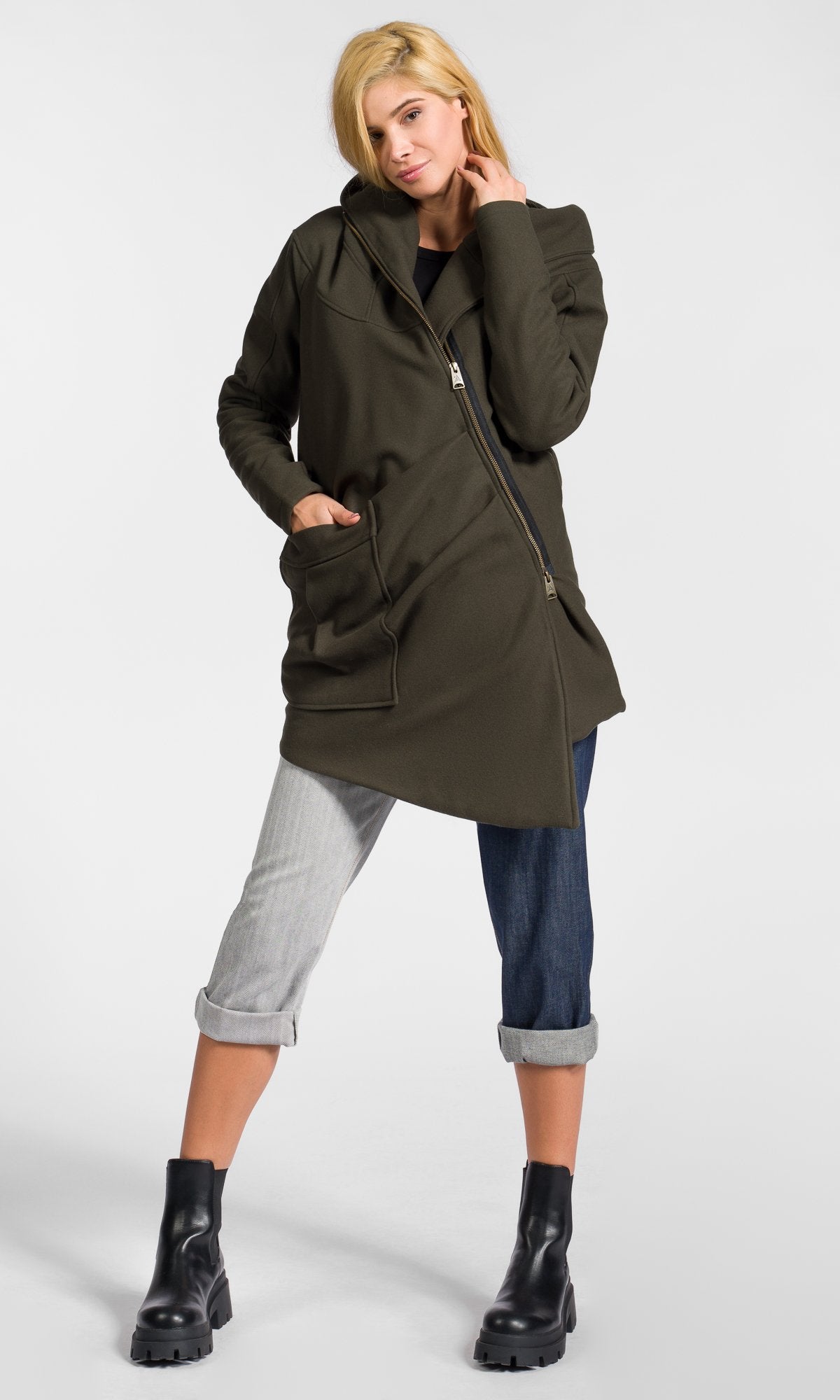 Asymmetric Extravagant Cashmere Hooded Coat  A07198