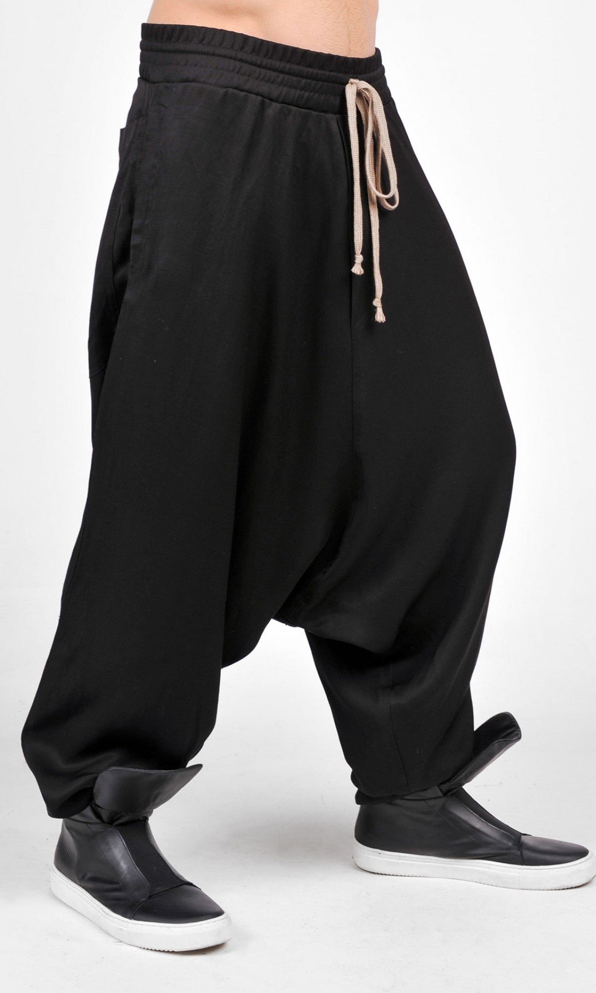 Drop Crotch Linen Harem Pants - AAKASHA