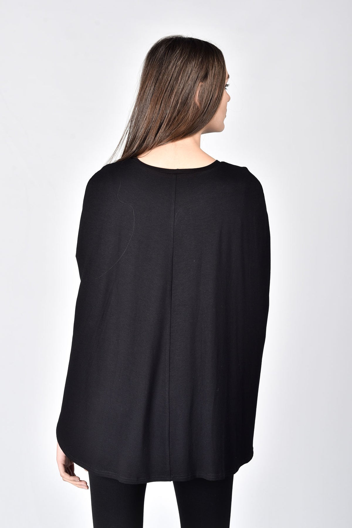 Top cape noir en viscose - Blouse à manches fendues, top de soirée