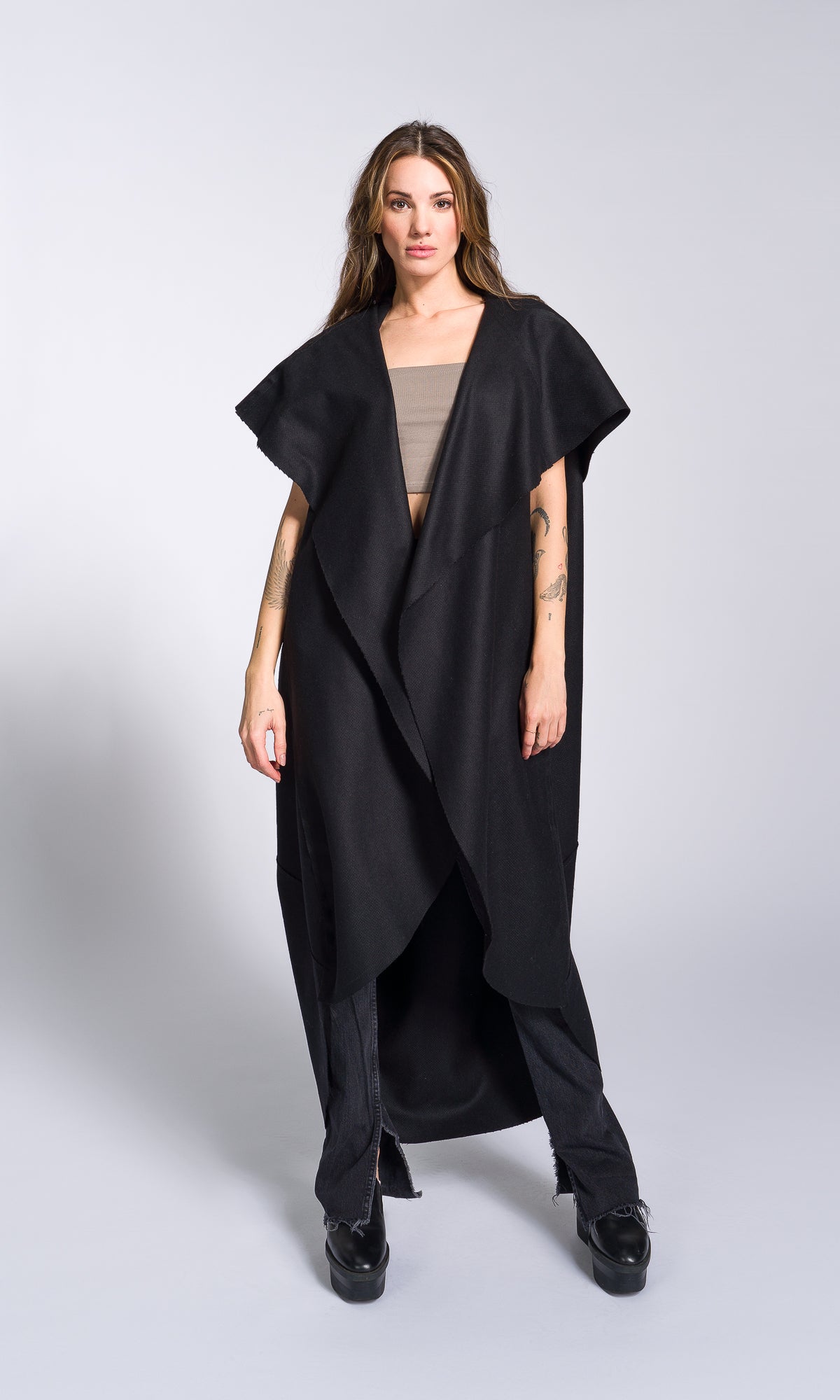 Sleeveless Cape Coat with Large Hood - AAKASHA