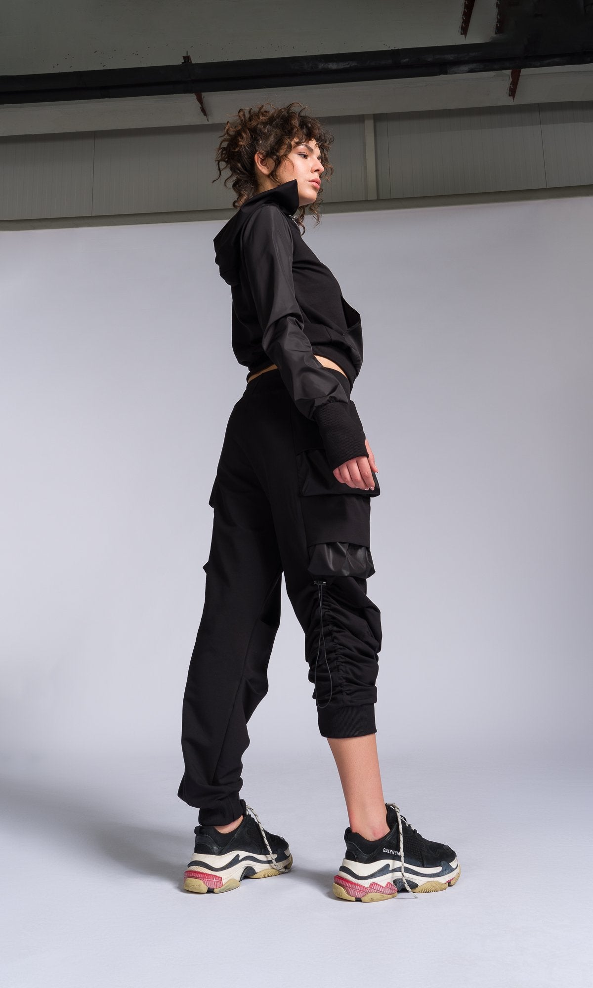 Two-piece Set of Jogger Pants and Hoodie with Asymmetric Closure