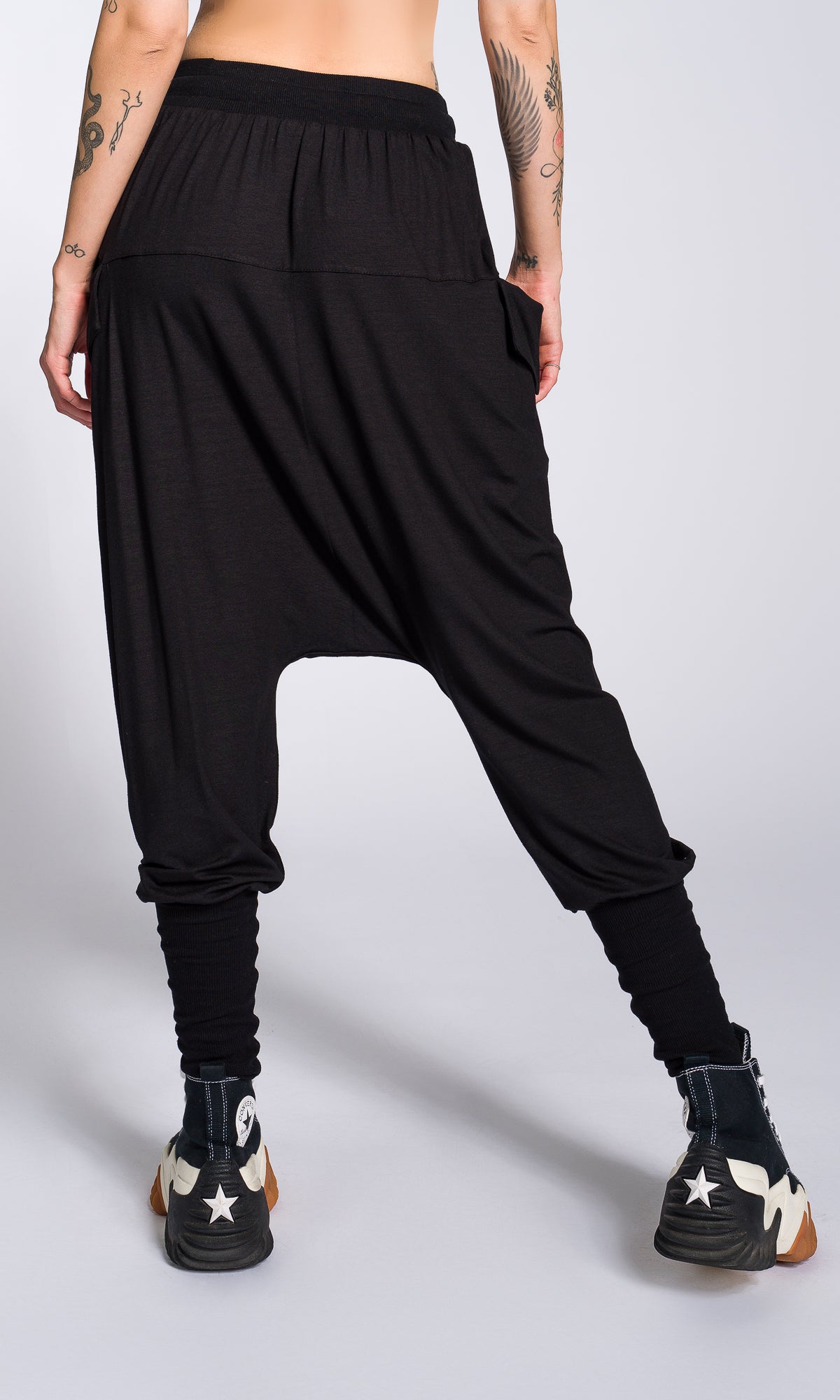 Loose Drop Crotch Pants with Ribbed Cuffs - AAKASHA