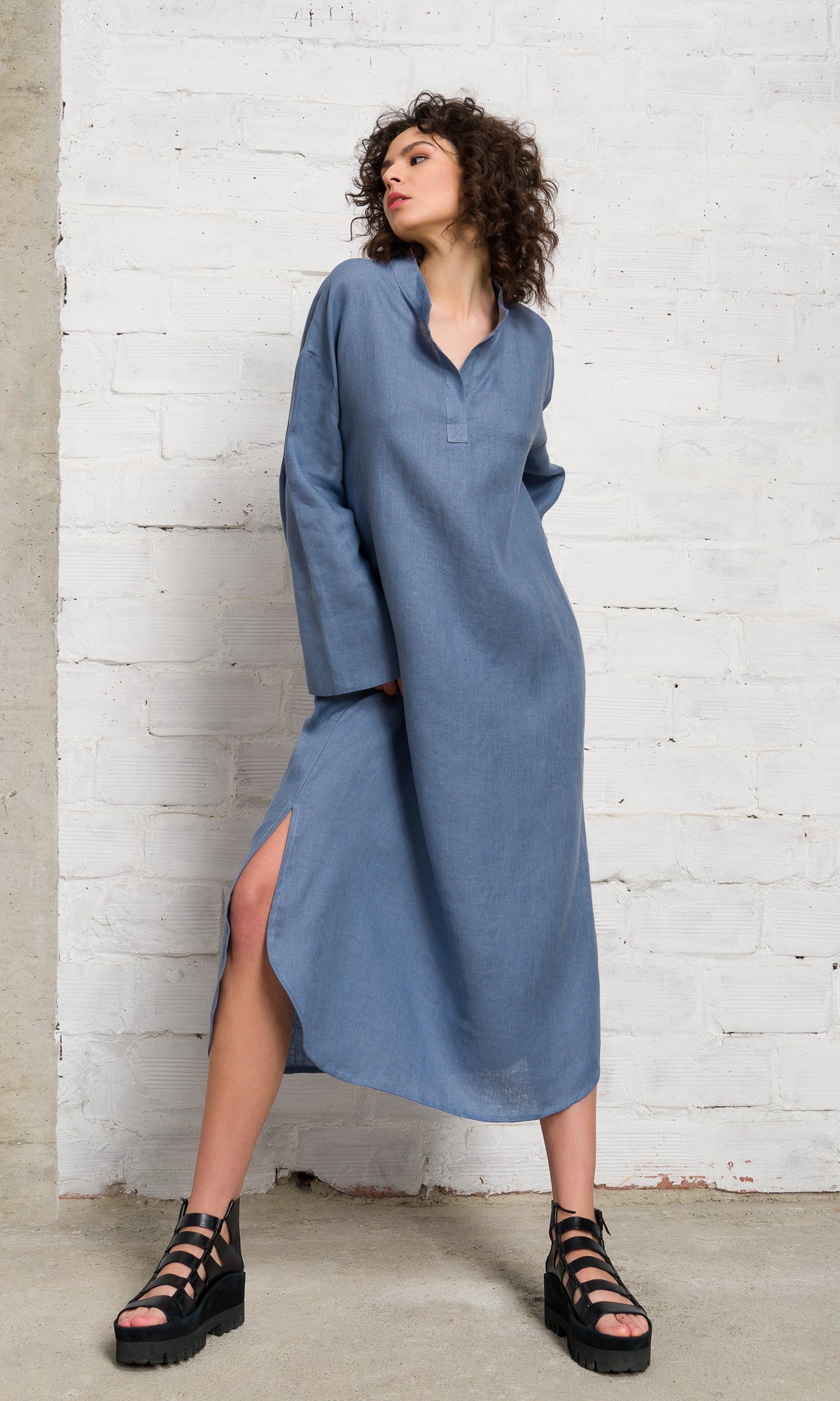 Relaxed Fit Linen Shirt Dress - AAKASHA