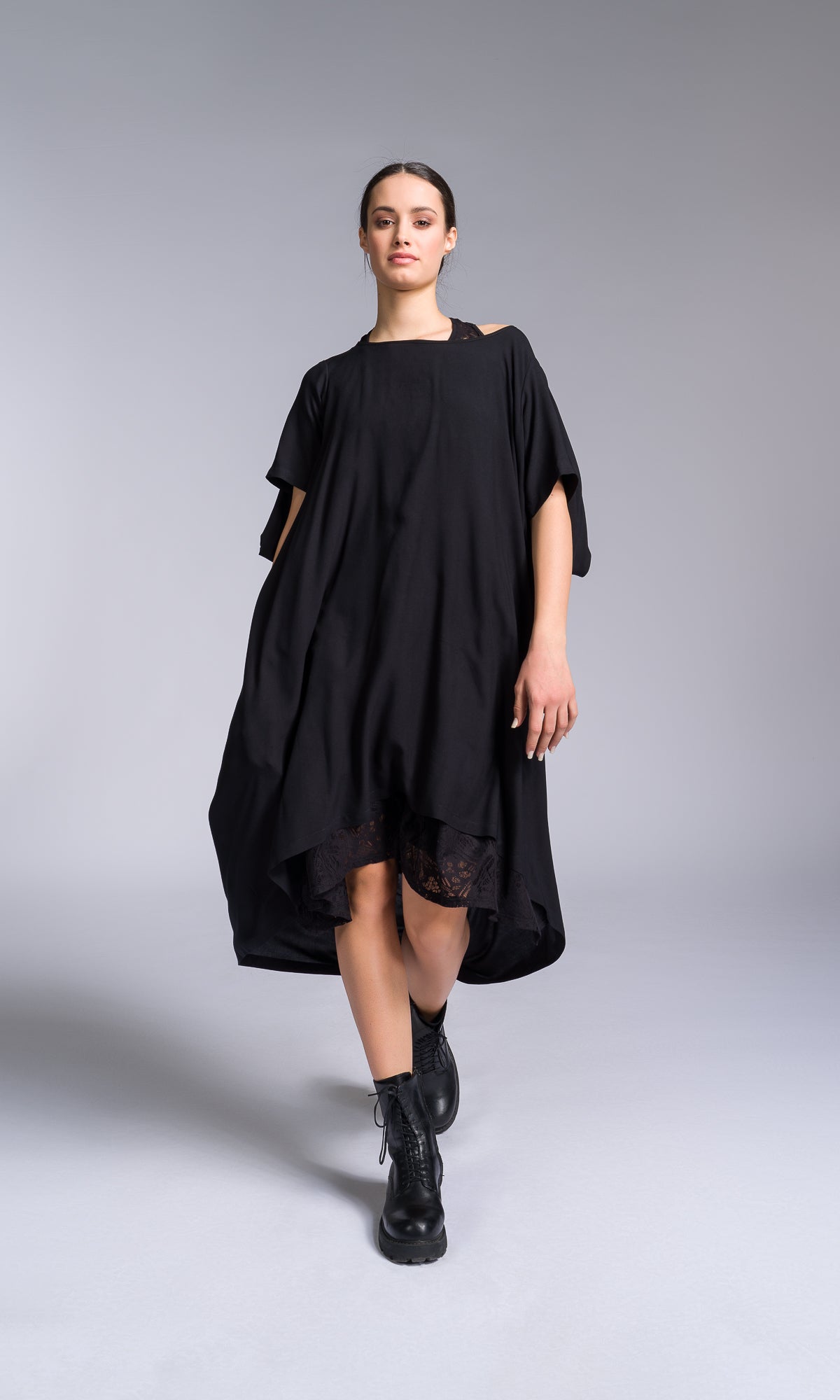 Mixed Fabric Modular Draped Dress