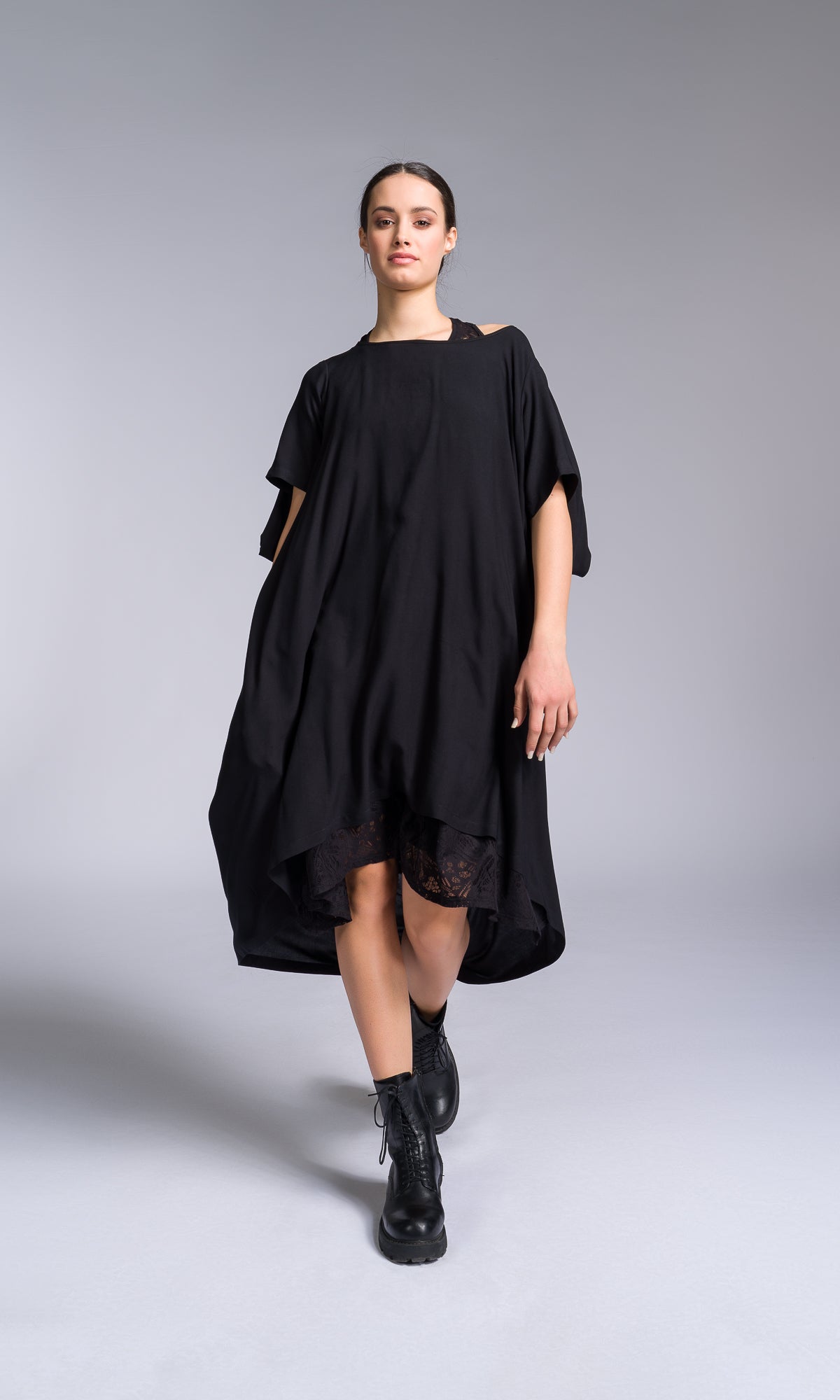 Mixed Fabric Modular Draped Dress - AAKASHA