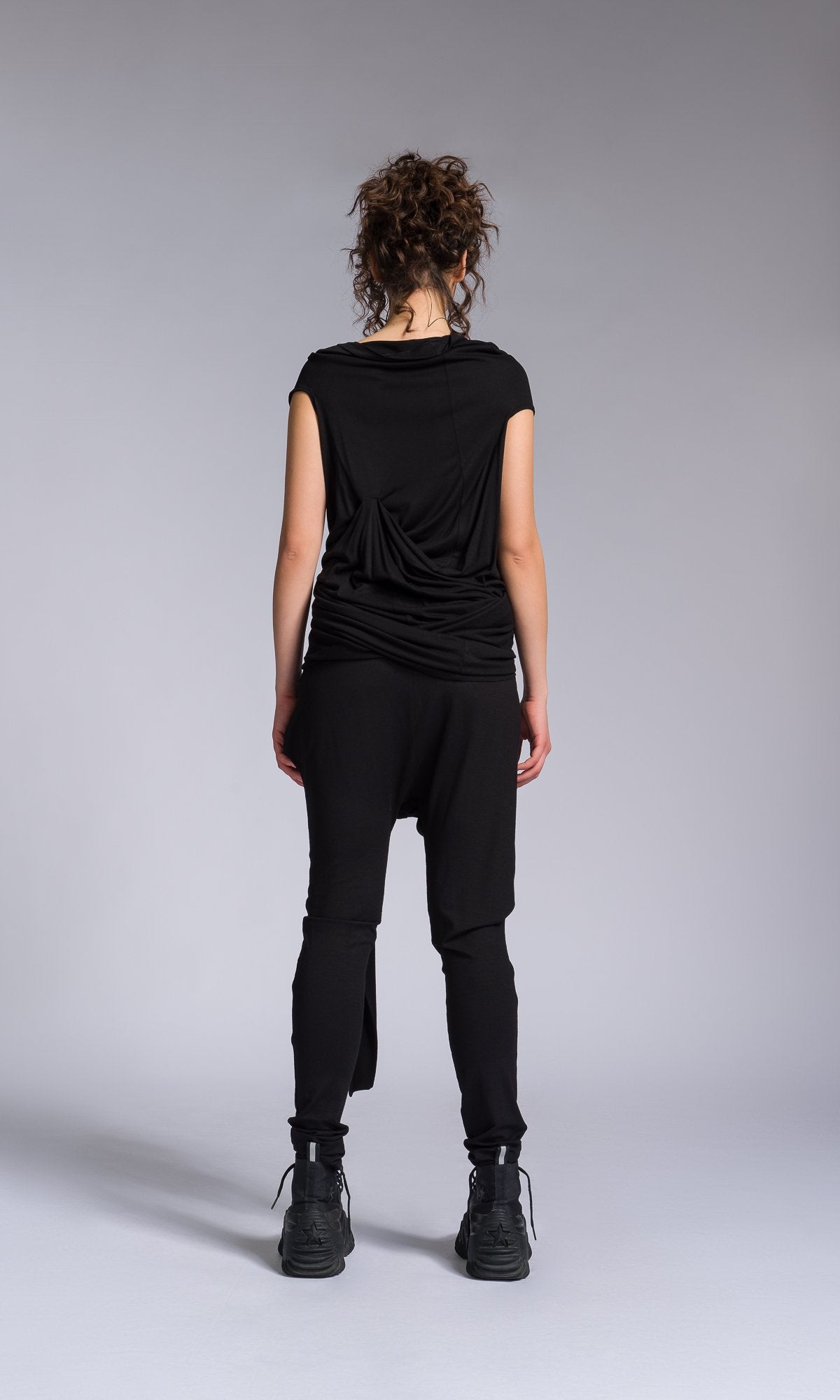 Two-piece Set of Twisted Drapes Top and Jersey Wrap Pants - AAKASHA