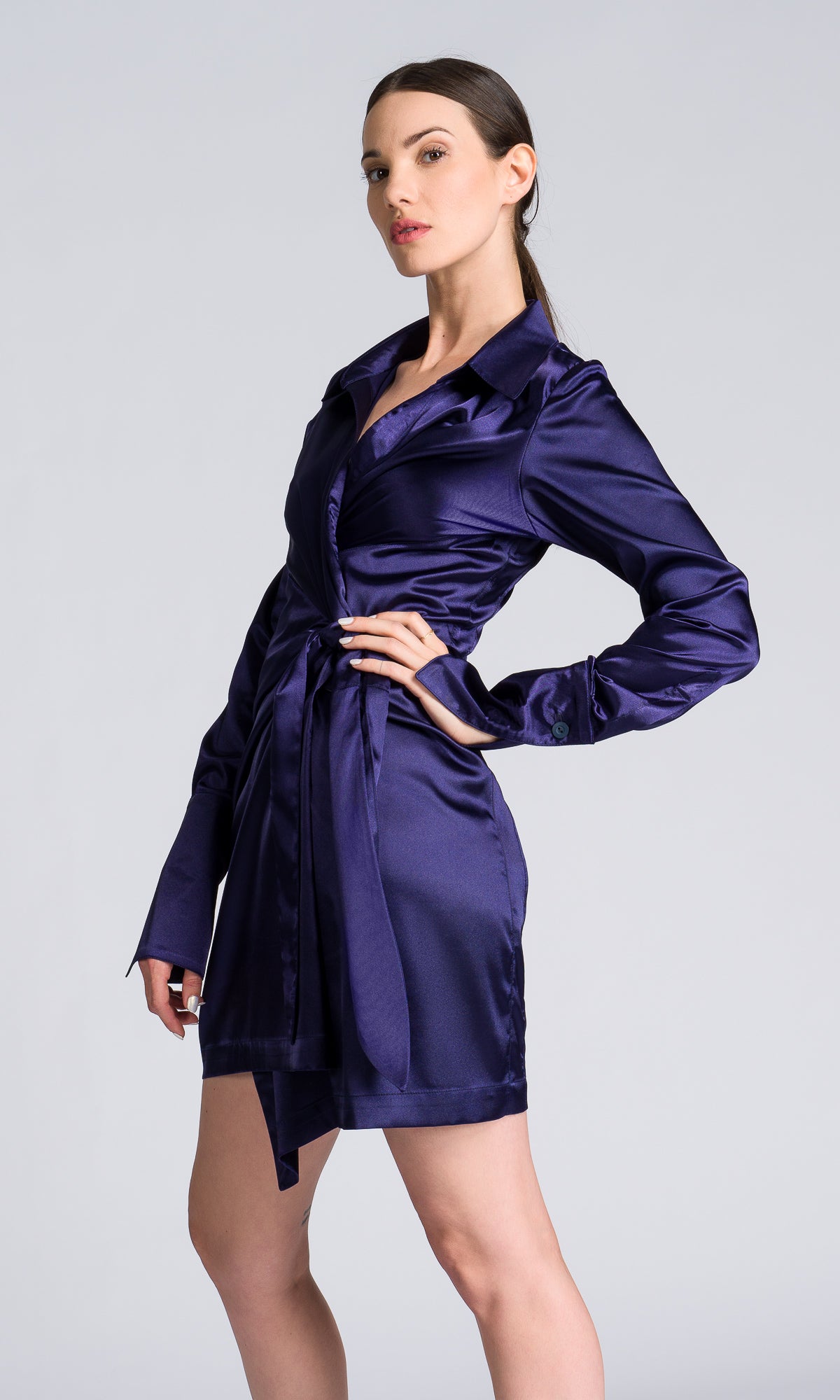 Satin Mini Wrap Dress - AAKASHA