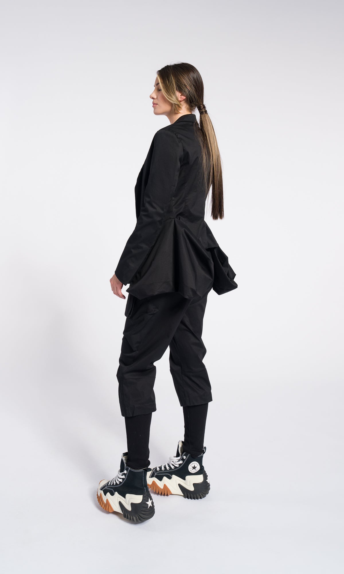 Black Asymmetrical Utility Blazer with Statement Pockets – Modern Minimalist Jacket