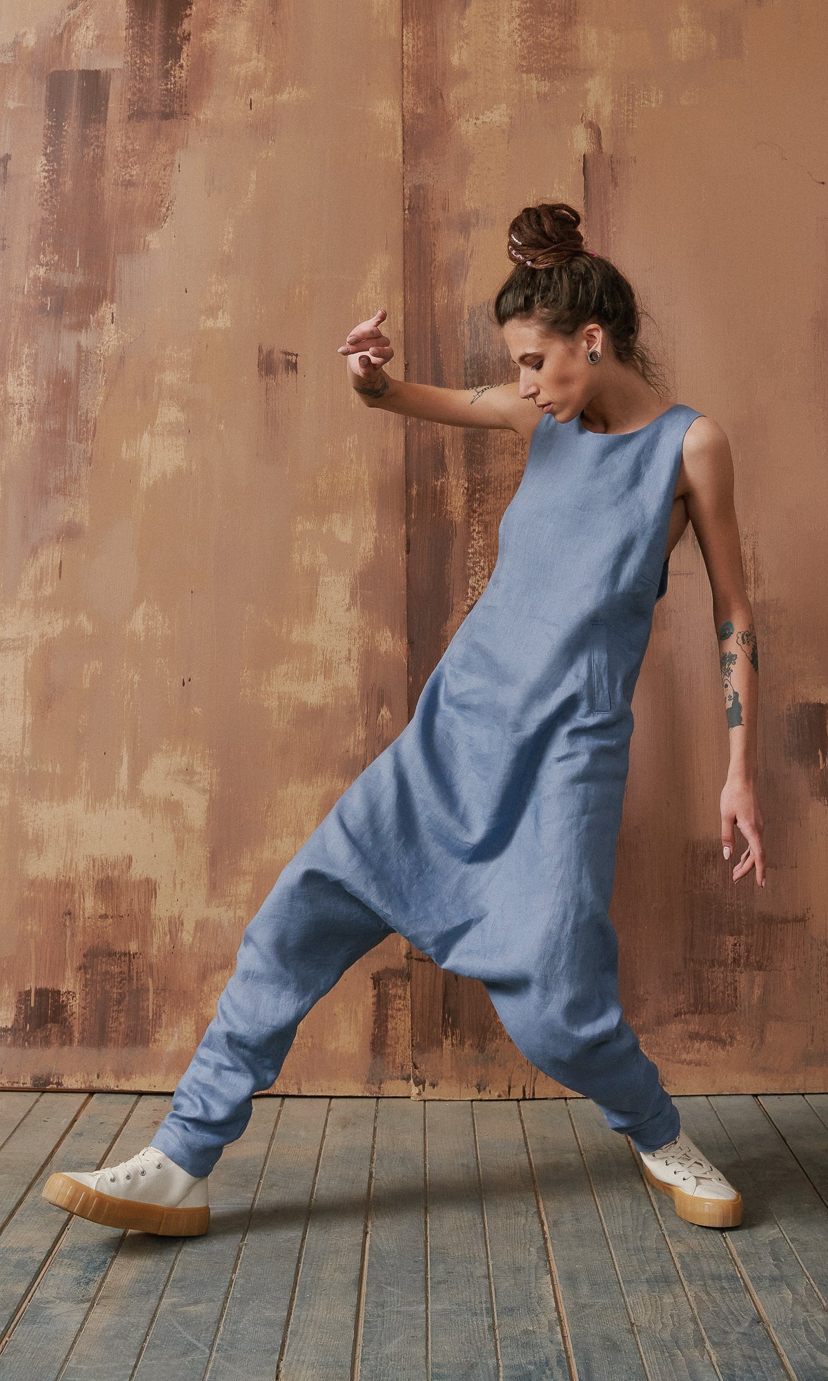 Linen Drop Crotch Jumpsuit - AAKASHA