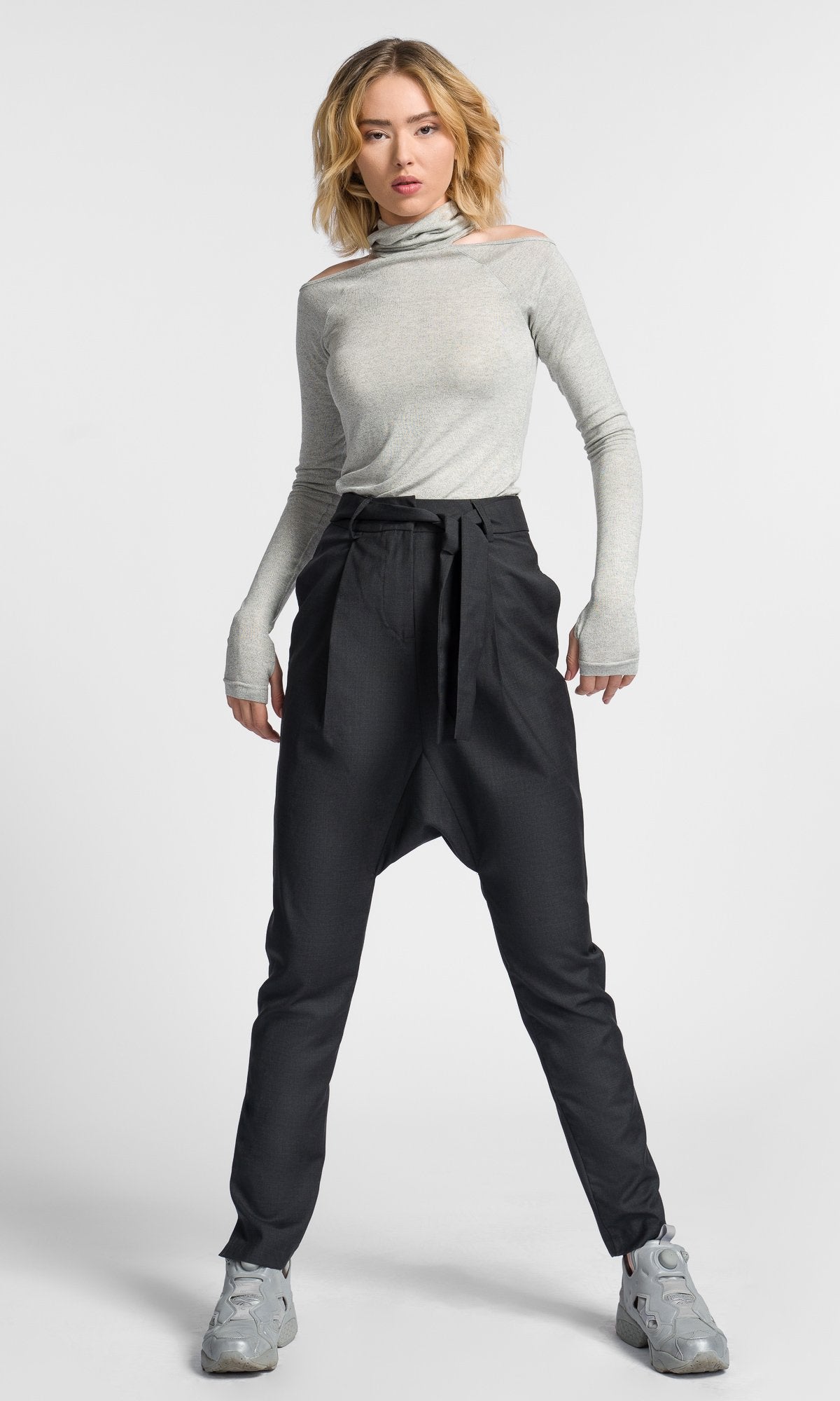 Drop Crotch Pants With Ribbon Belt - AAKASHA