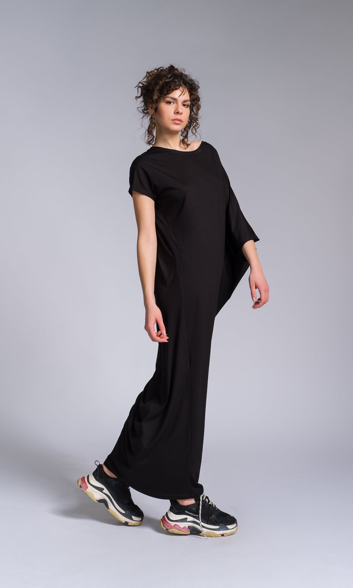 Batwing Sleeve Asymmetric Dress - AAKASHA