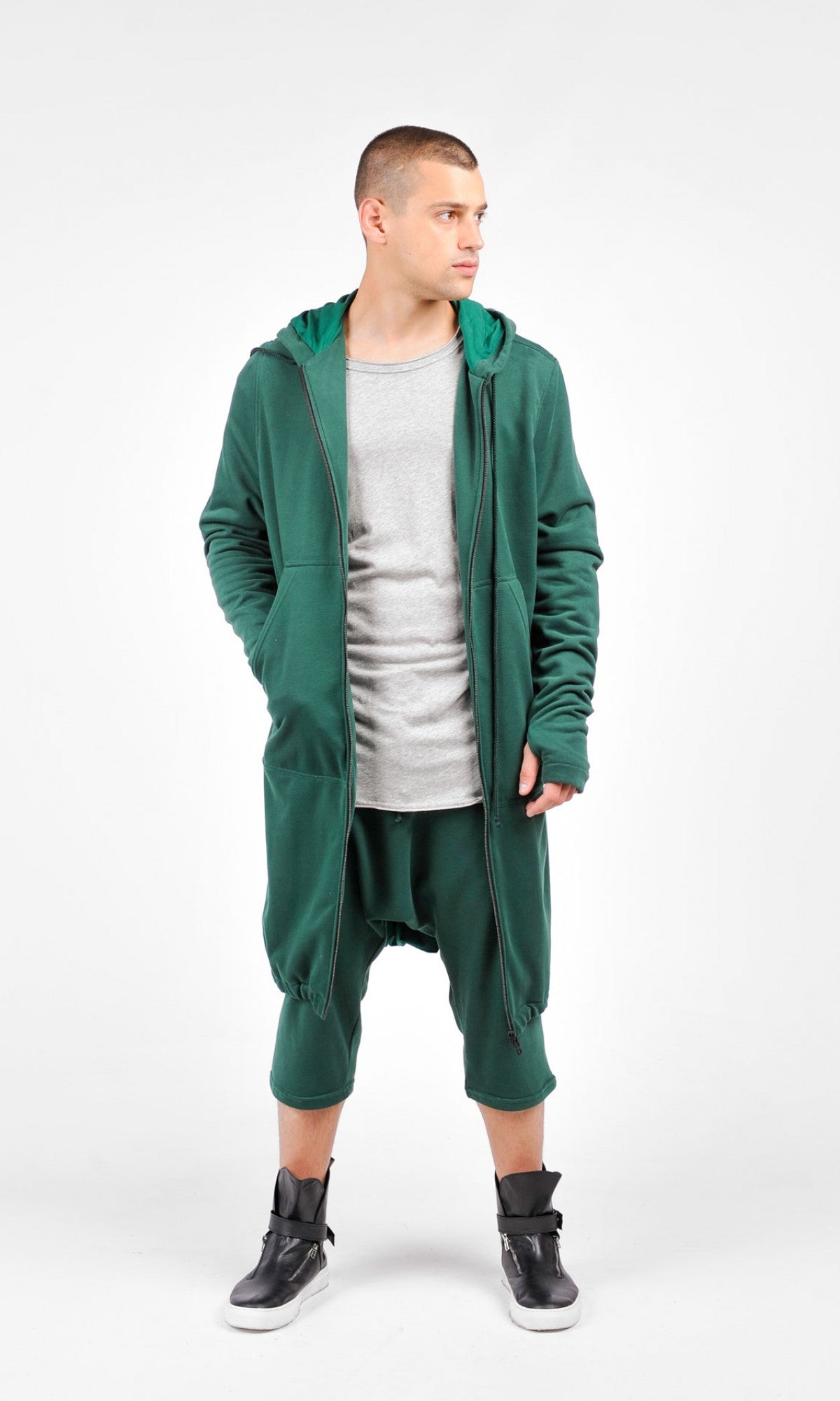 Long Hooded Zipper Sweatshirt