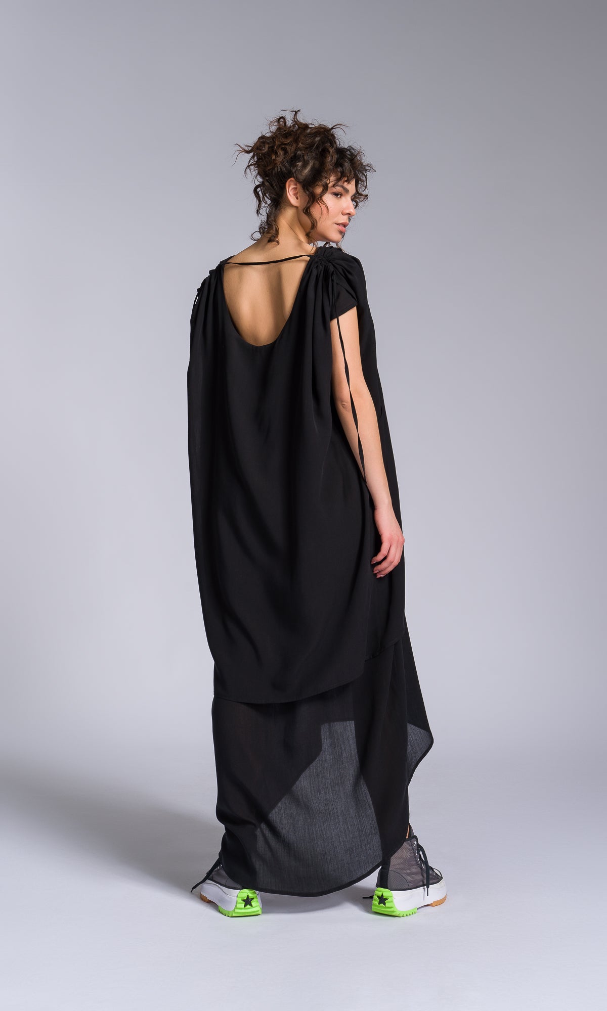Layered Kaftan Dress with Adjustable Shoulders