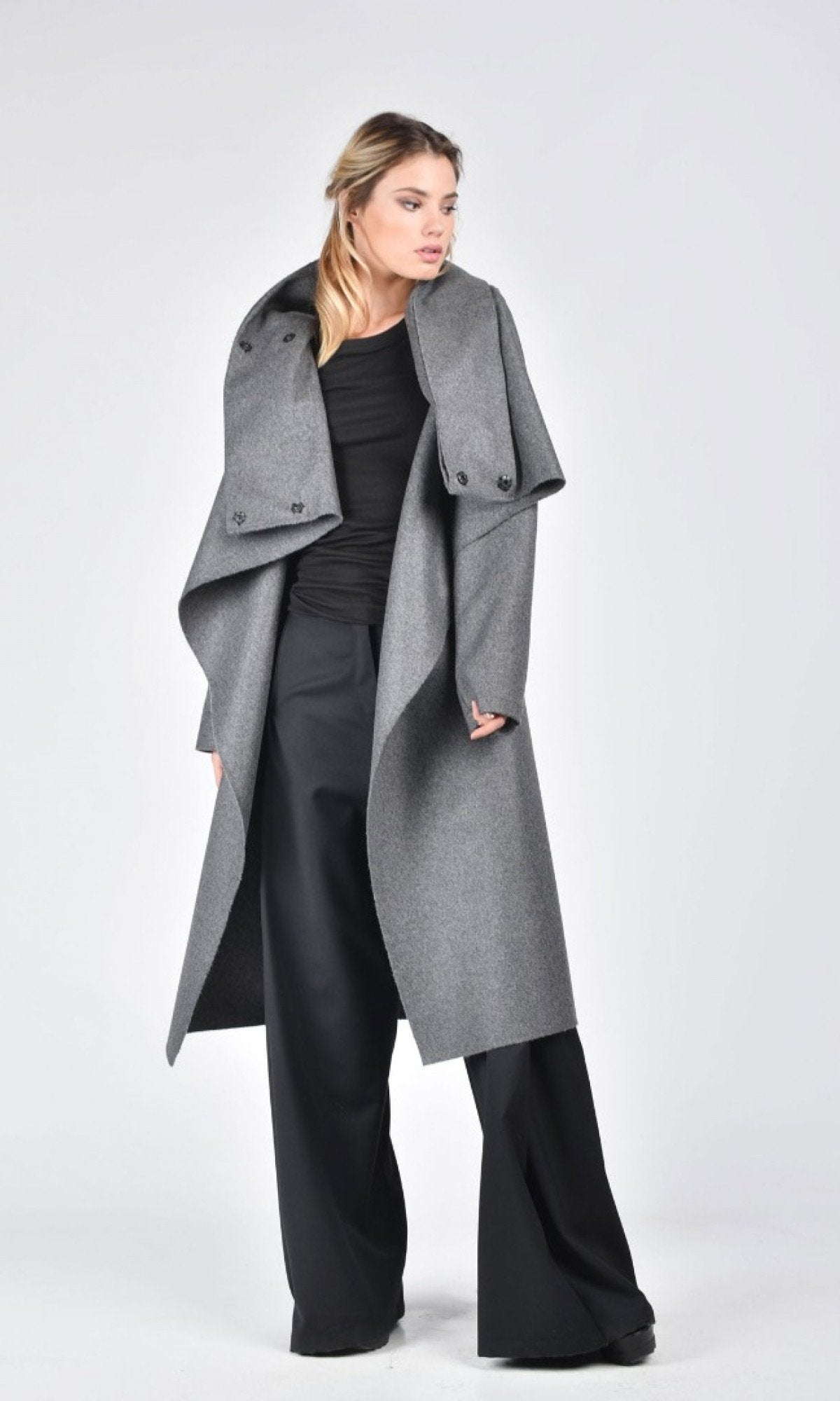 Wool Felt Coat with High Collar - AAKASHA