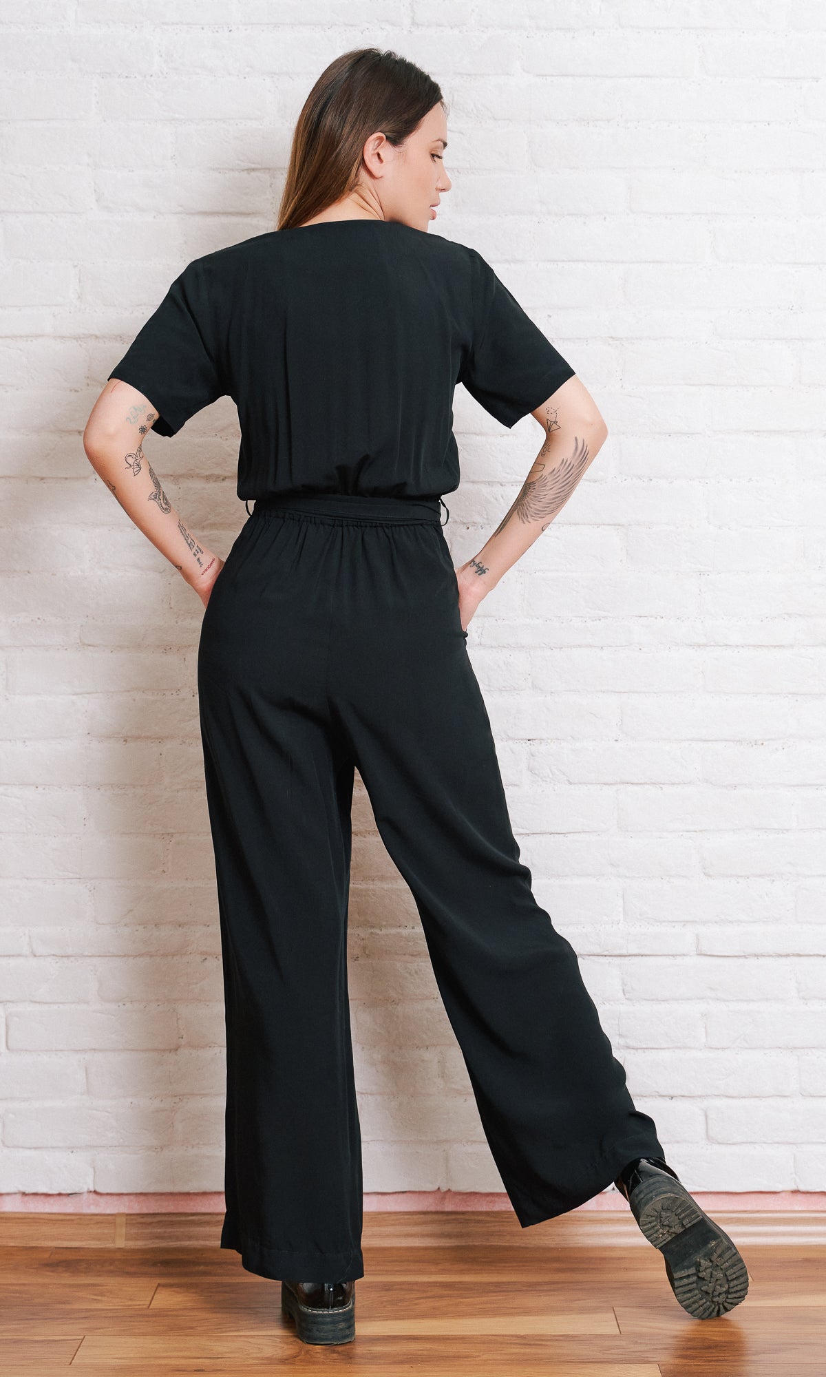 Wide Leg Jumpsuit With Ribbon Belt