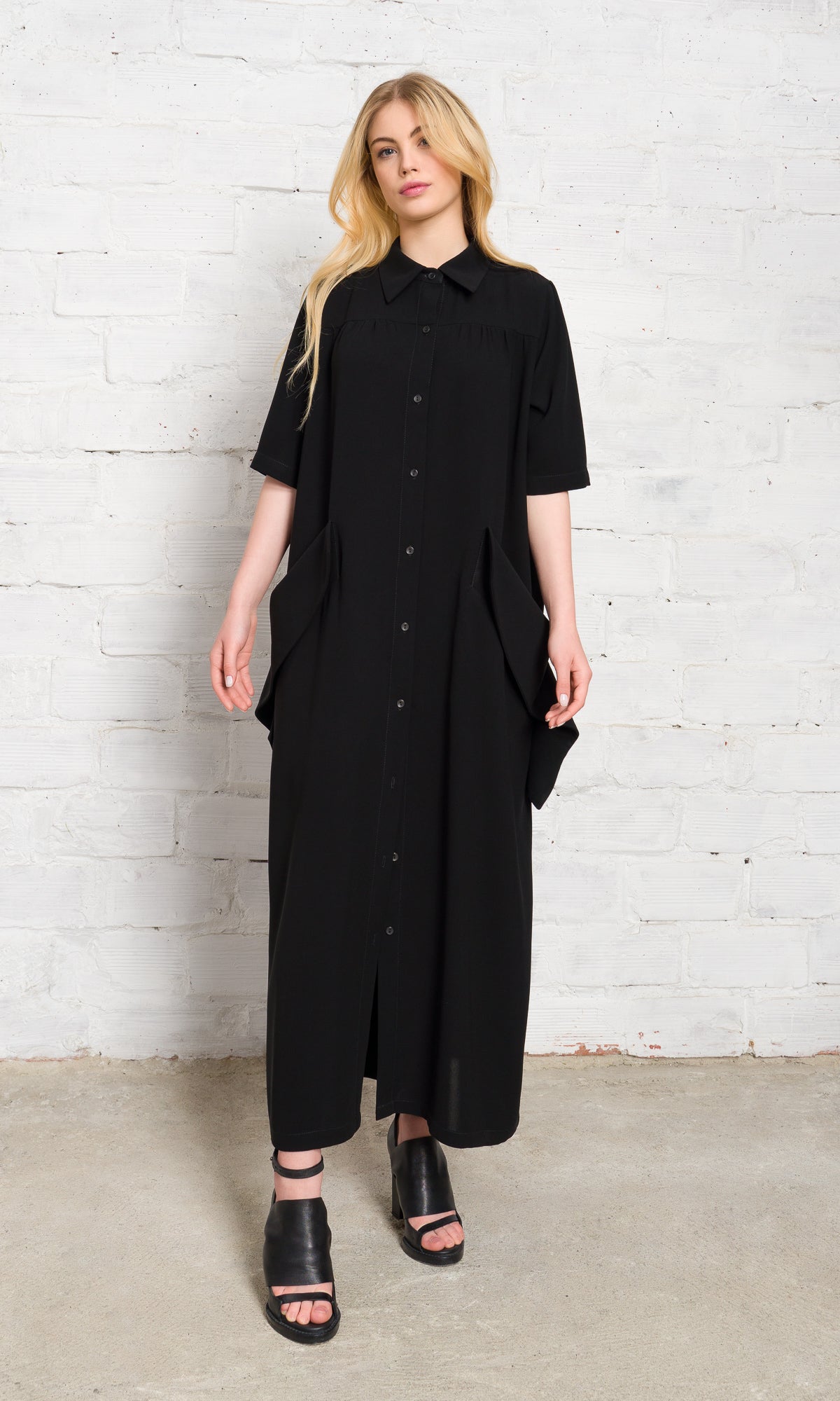 Long Shirt Dress with Large Pockets - AAKASHA