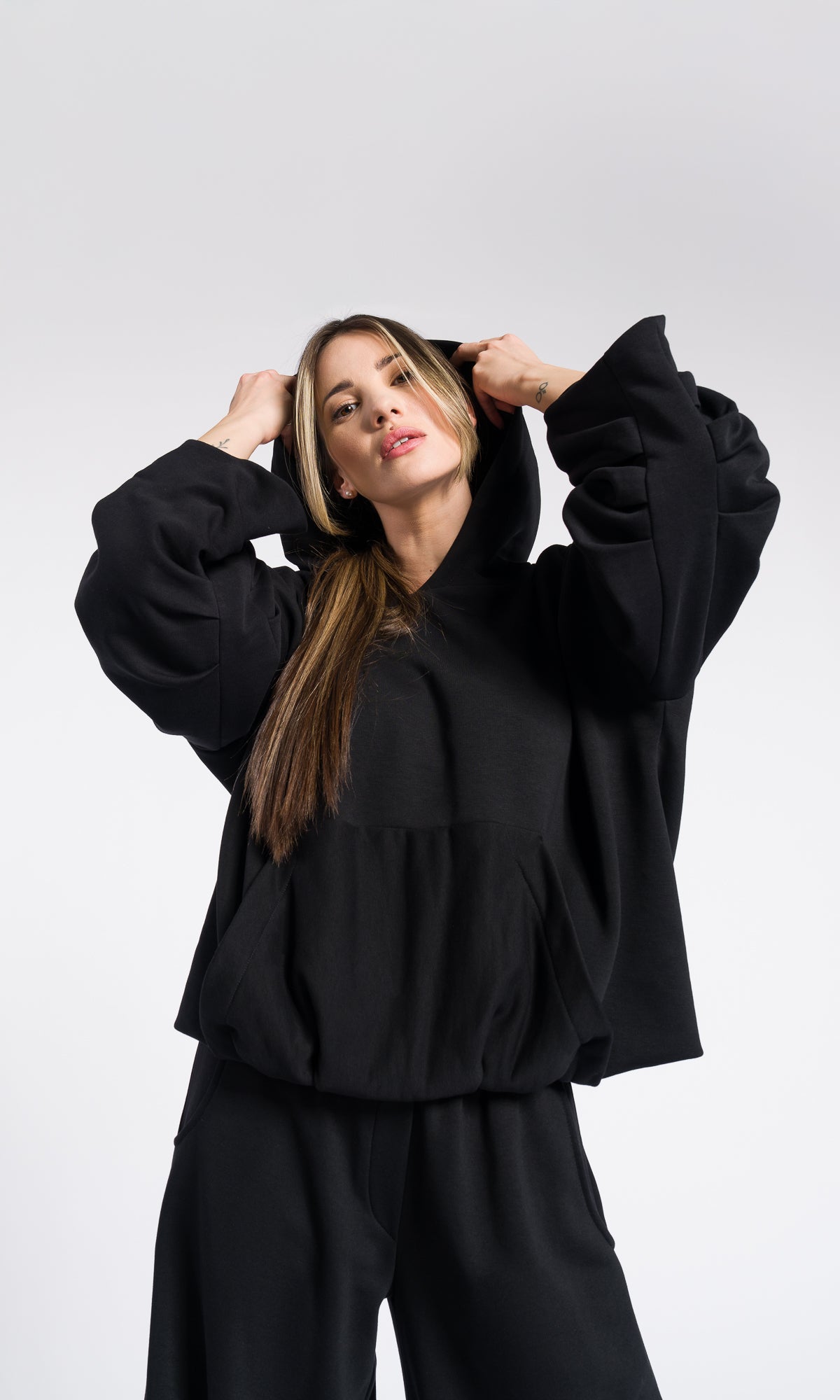 Black Hoodie Fall Hooded Sweatshirt Warm Cotton Overall with Kangaroo pocket