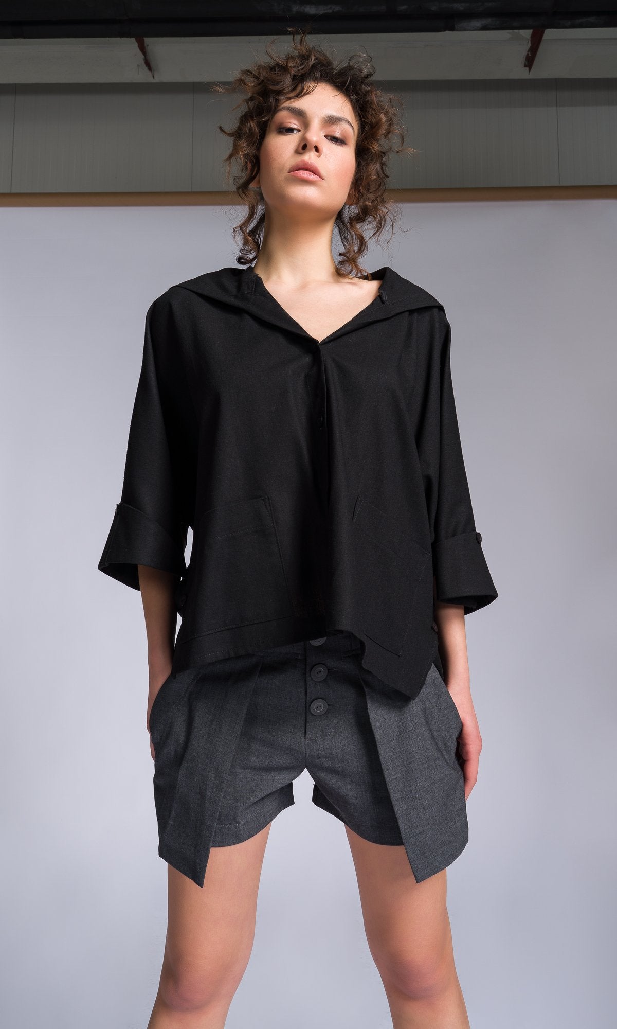 Linen Hooded Batwing Shirt - AAKASHA