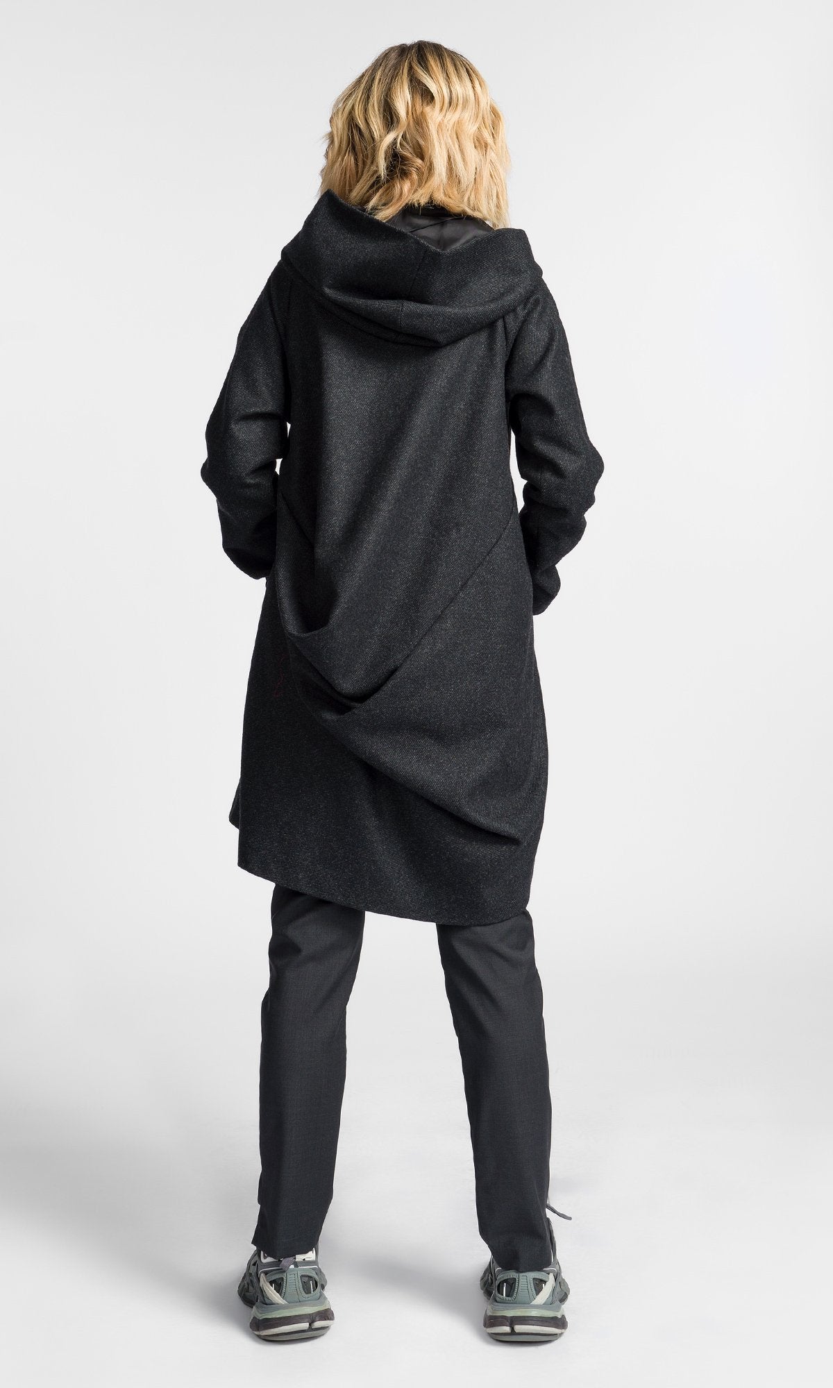 Asymmetric Drape Back Coat