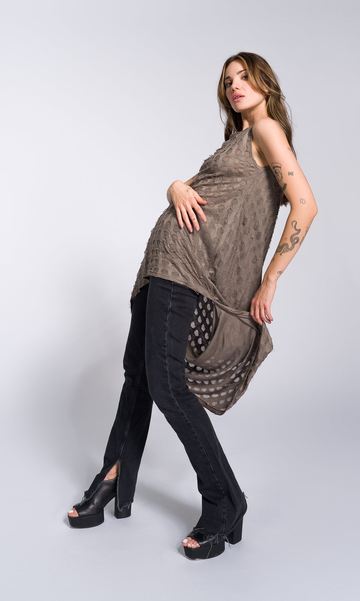 Sleeveless Tunic with Long Draped Back - AAKASHA