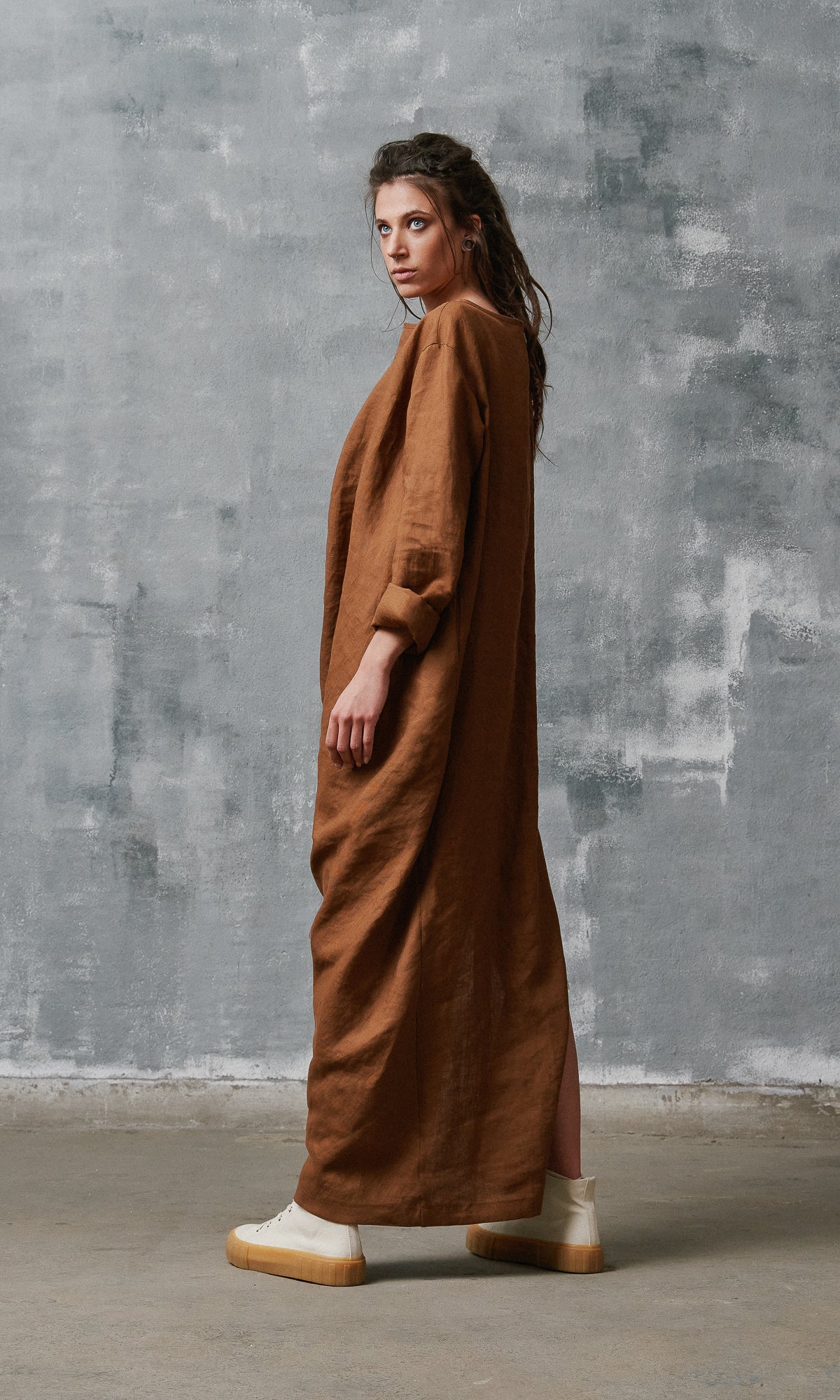 Draped Linen Maxi Dress - AAKASHA