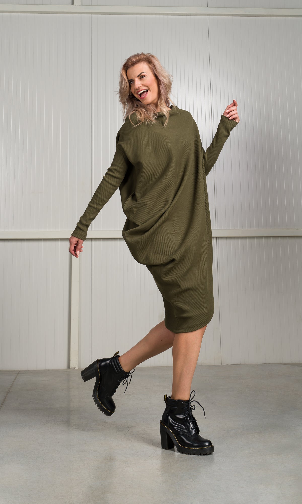 Asymmetric Ribbed Tunic Dress - AAKASHA