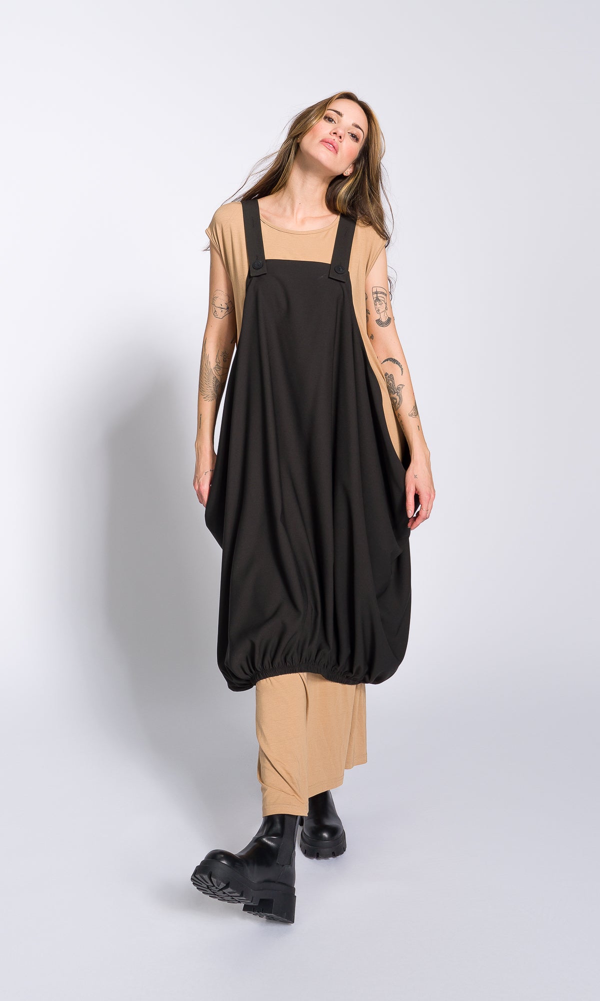 Two-piece Set of Casual Midi Dress and Balloon Apron Tunic - AAKASHA