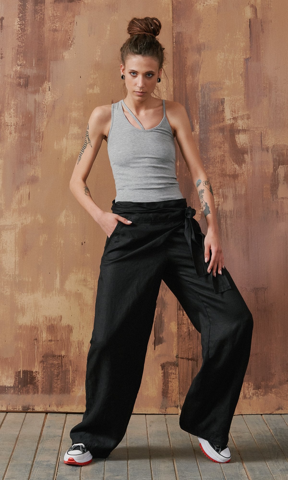 Linen Overlap Front Pants - AAKASHA