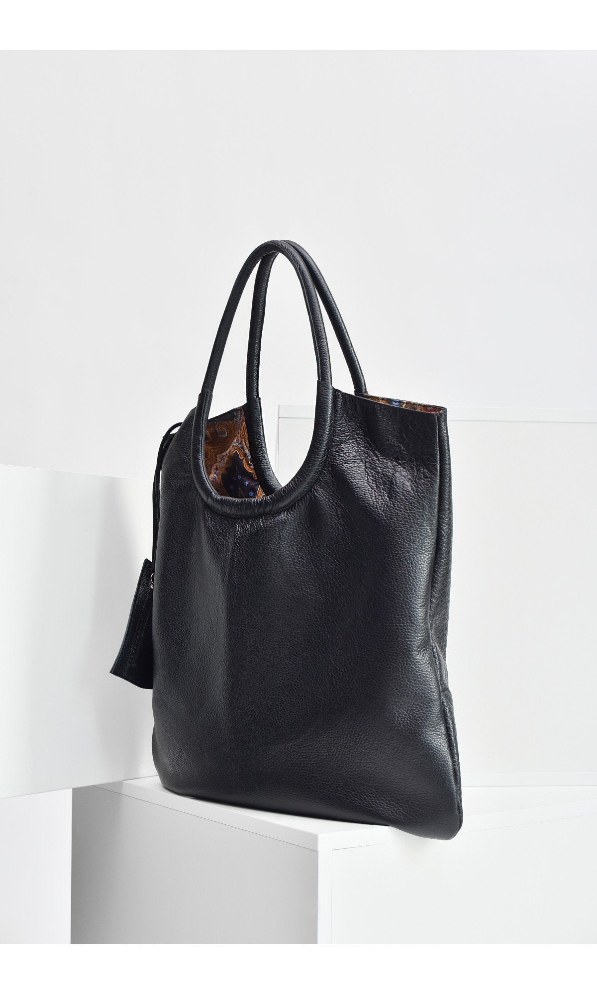 Leather Tote Bag with Key Pouch