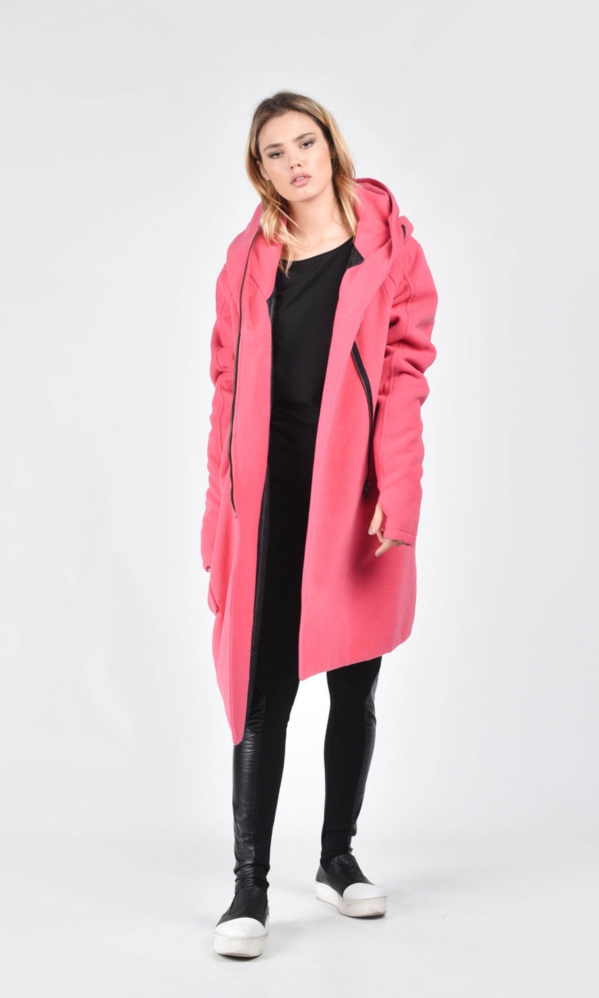 Asymmetric Extravagant Cashmere Hooded Coat  A07198