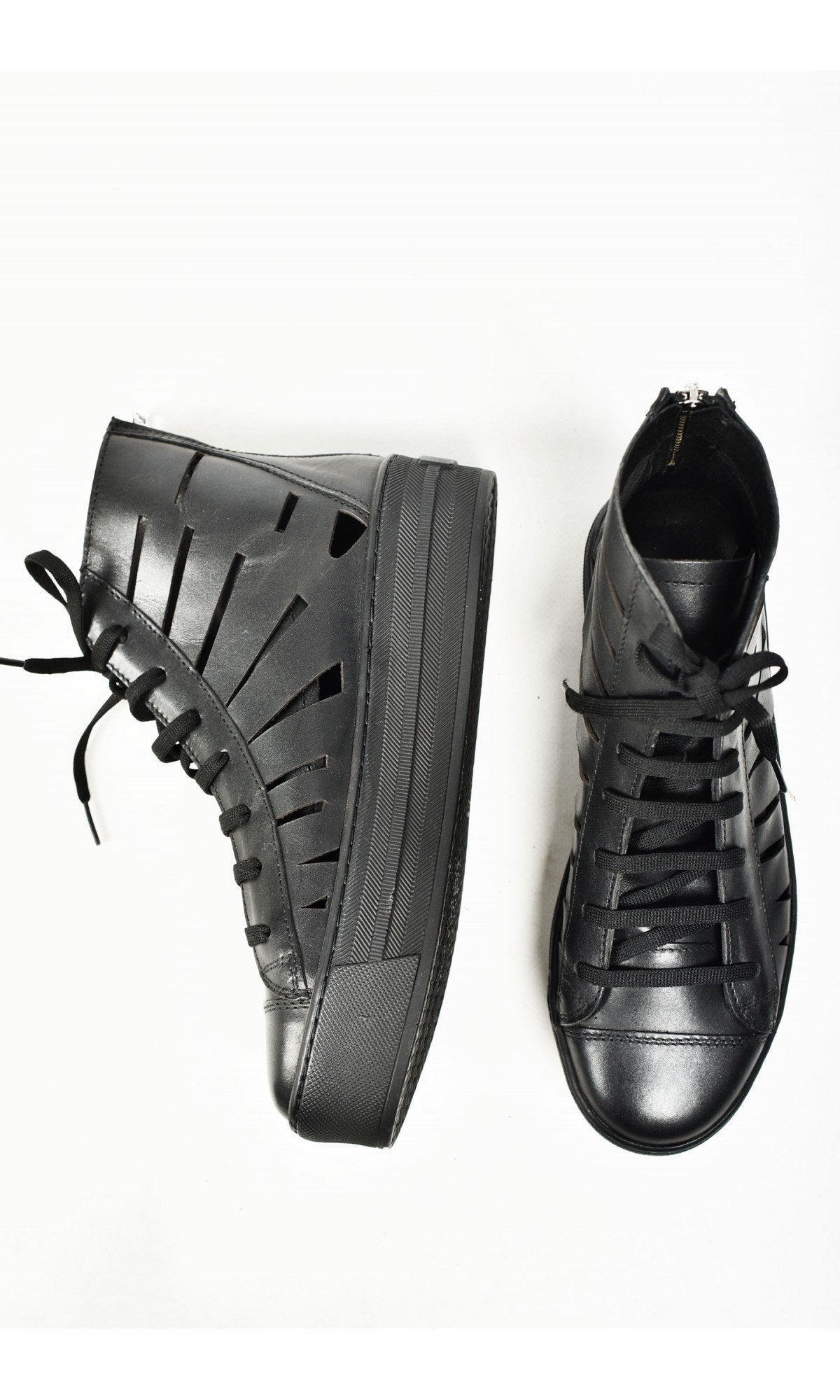 All Black Cutout High Leather Sneakers