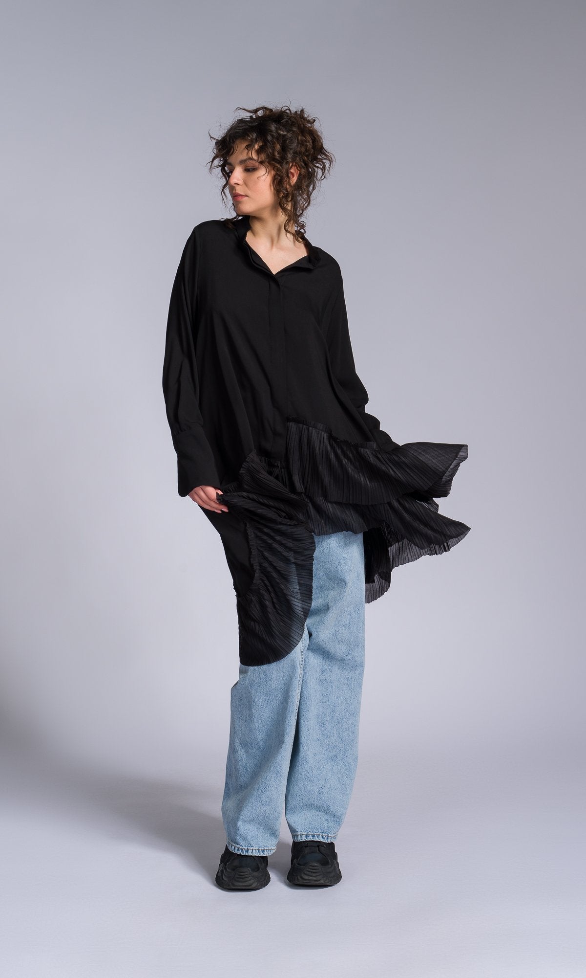 Pleated Hem Asymmetric Shirt - AAKASHA