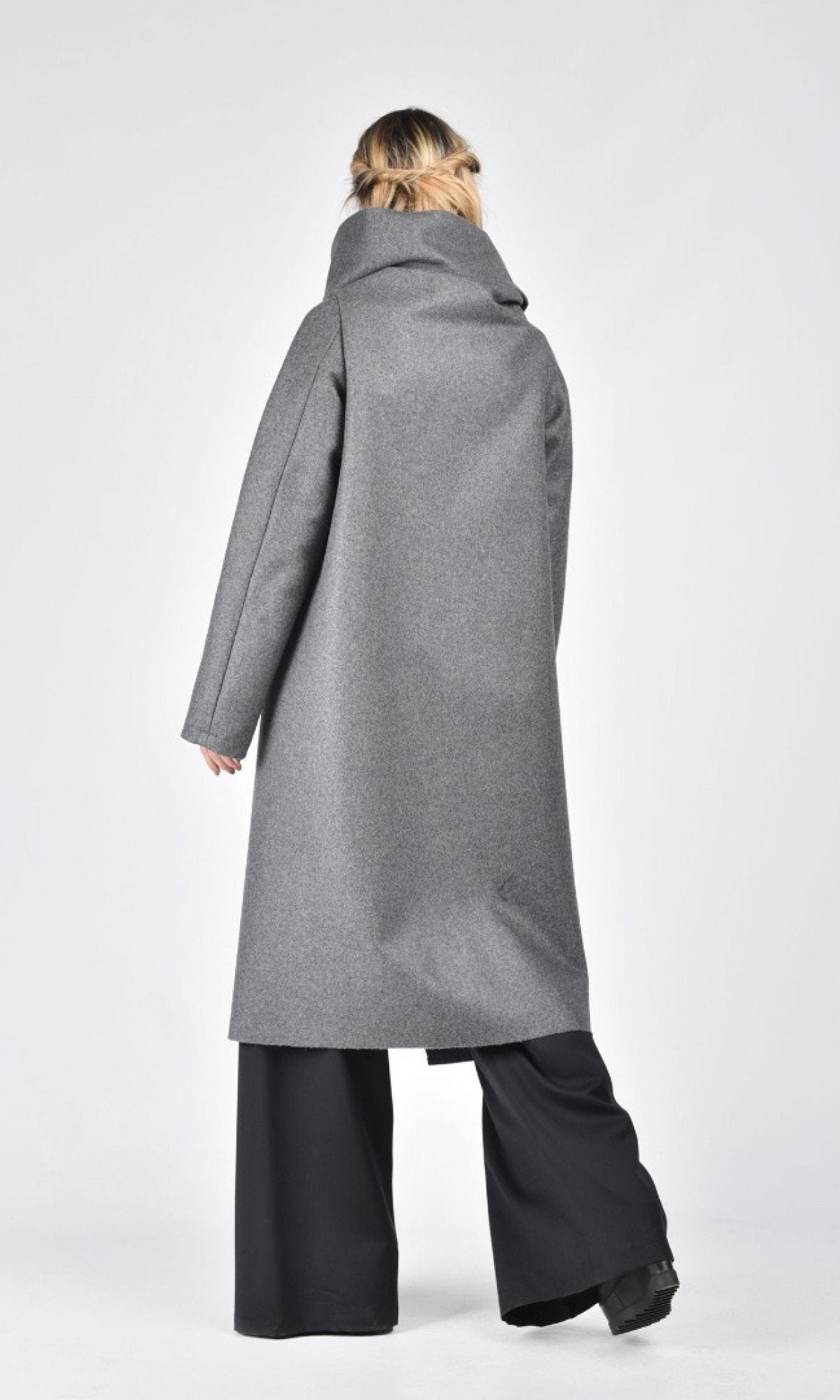 Wool Felt Coat with High Collar - AAKASHA