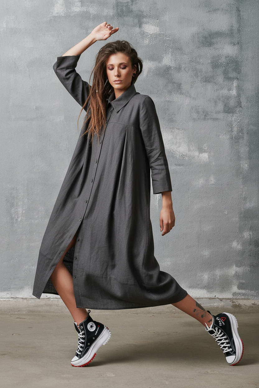 Cocoon Leinenhemdkleid
