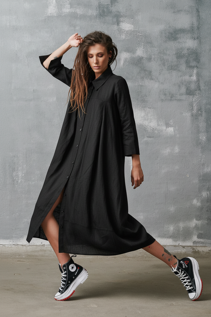 black linen shift dress Cocoon Shirt effortless shape