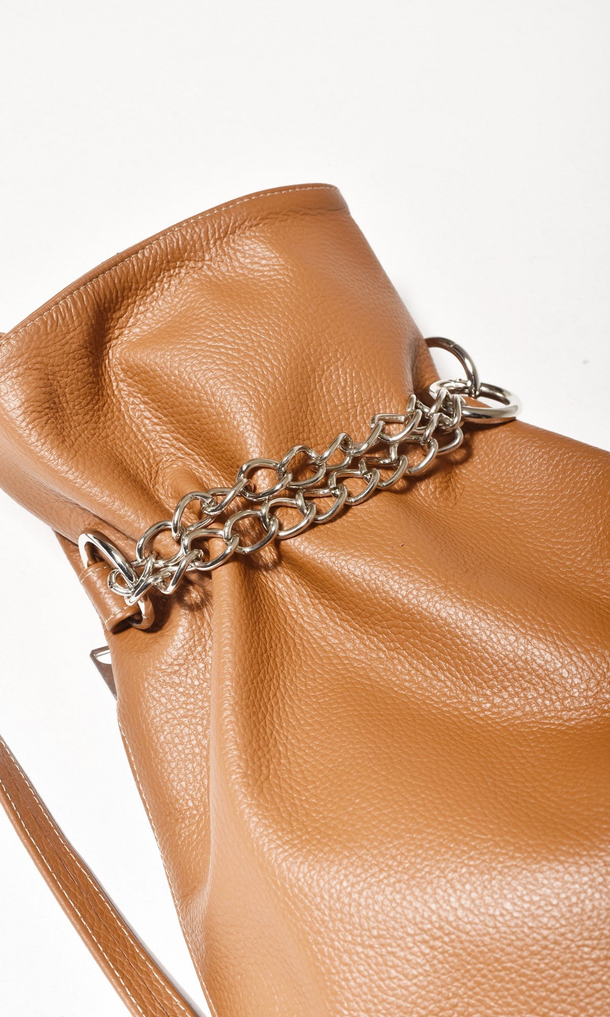 Leather Bucket Backpack with Chain