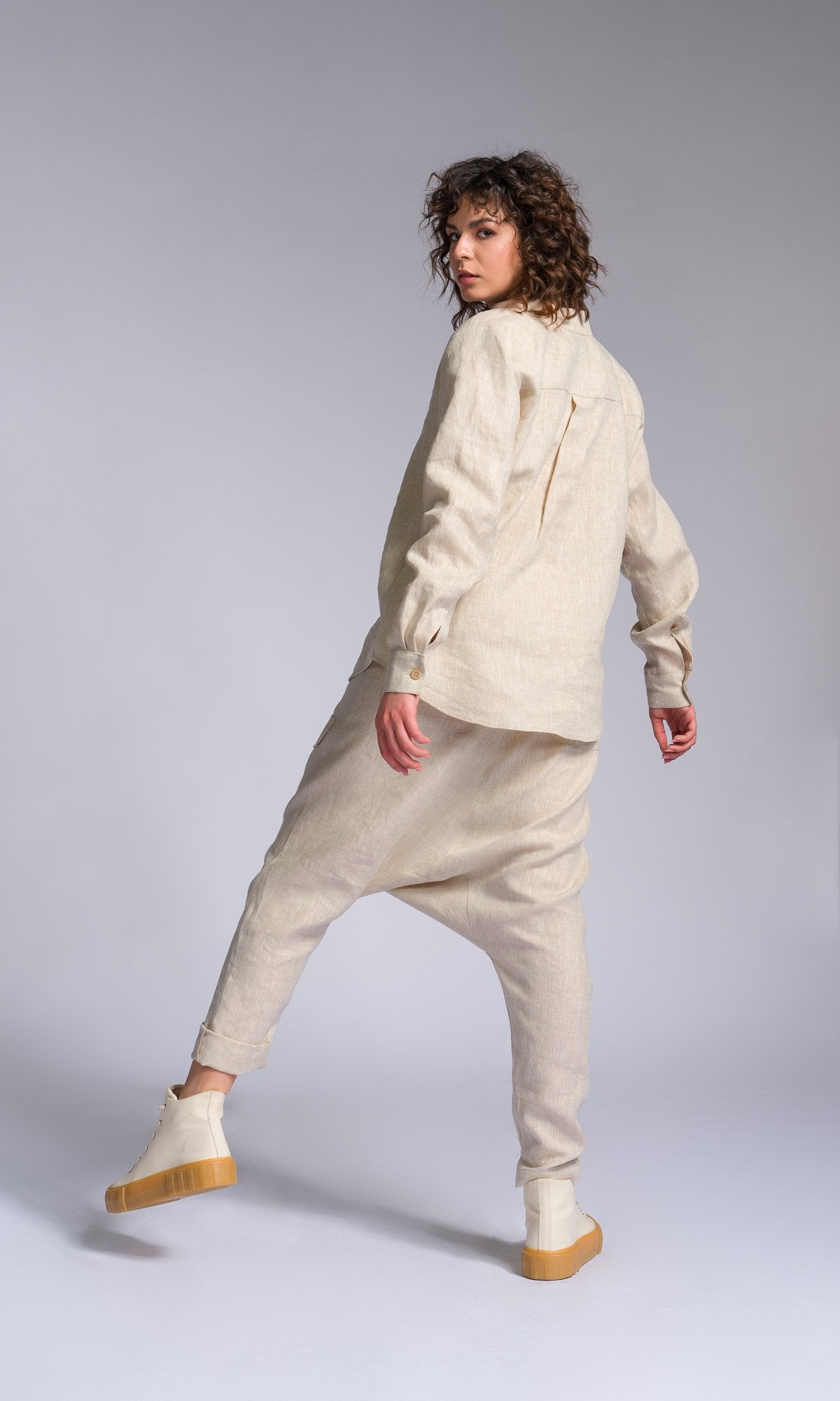 Linen Shirt with Decorative Flap Pocket - AAKASHA