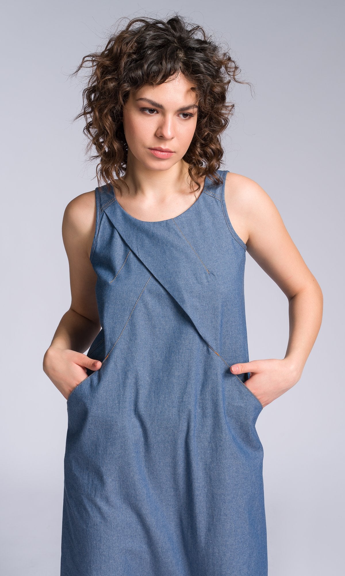 Chambray Jumpsuit with Overlap Front - AAKASHA