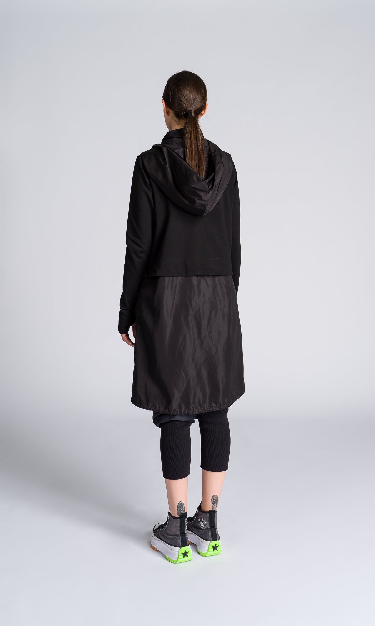 Long Hooded Jacket with Backpack Straps - AAKASHA